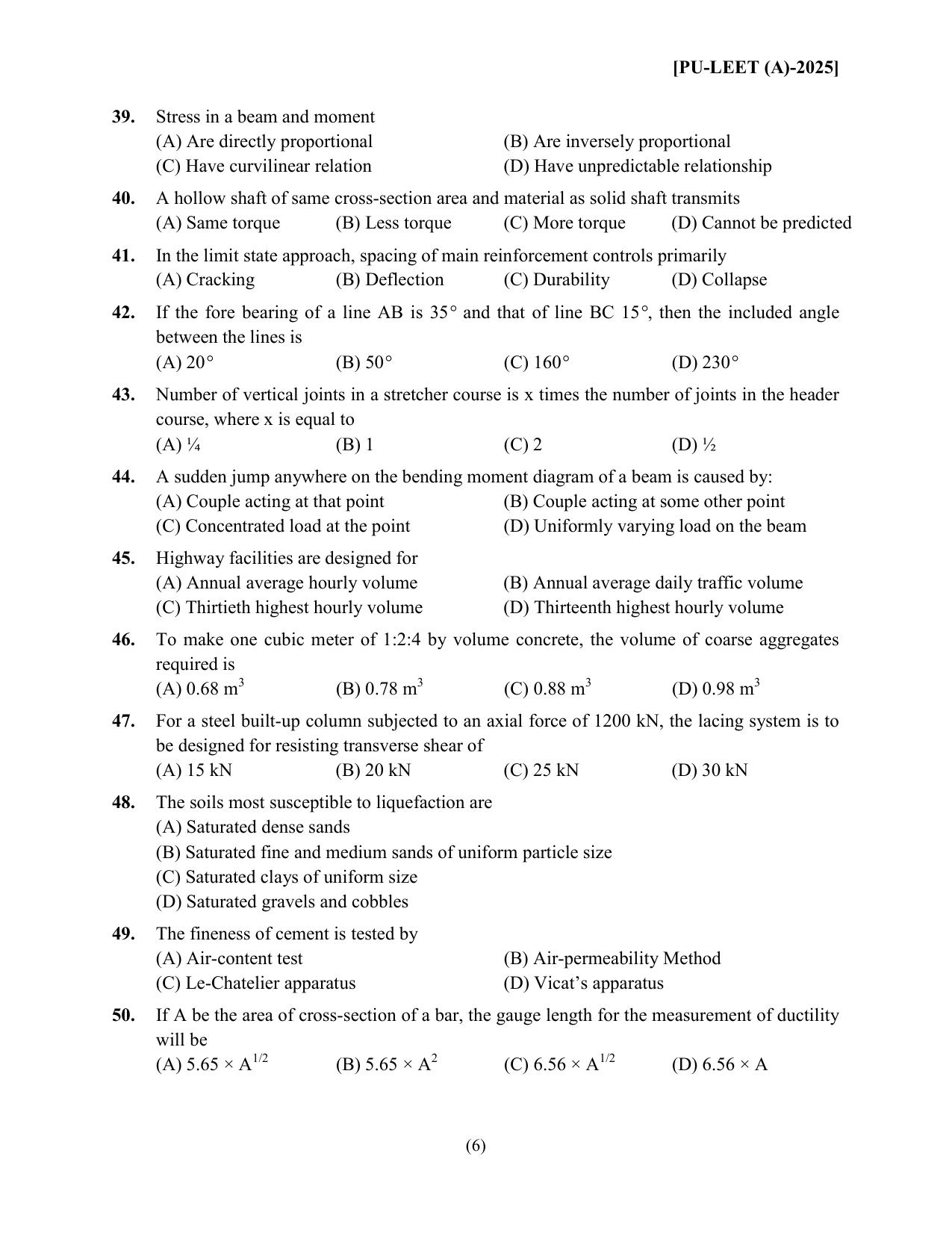 PULEET 2025 Question Paper - Page 6