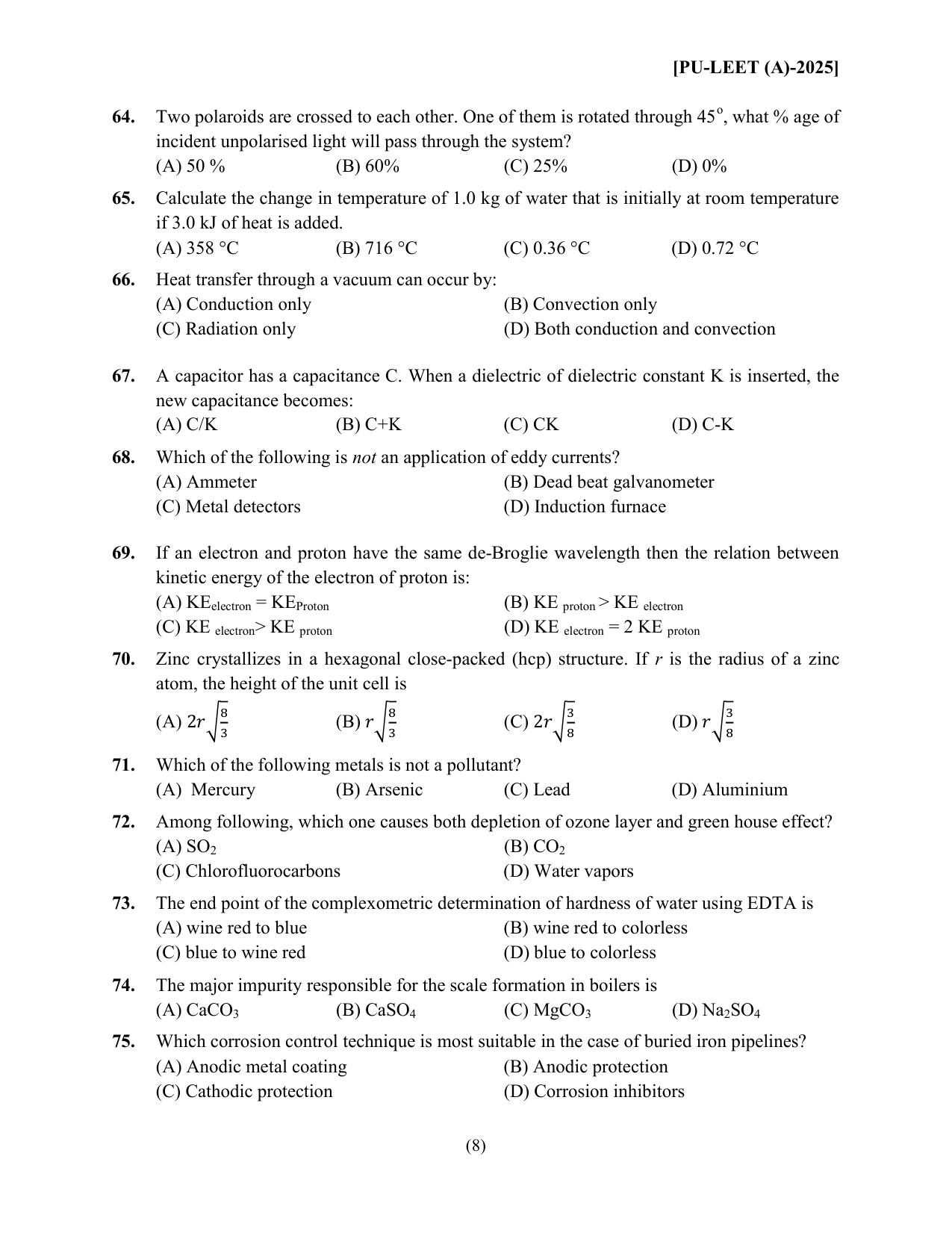 PULEET 2025 Question Paper - Page 8