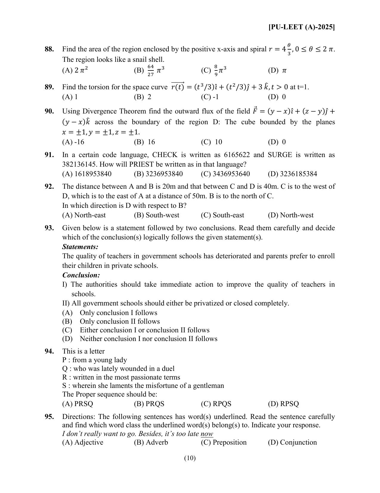 PULEET 2025 Question Paper - Page 10