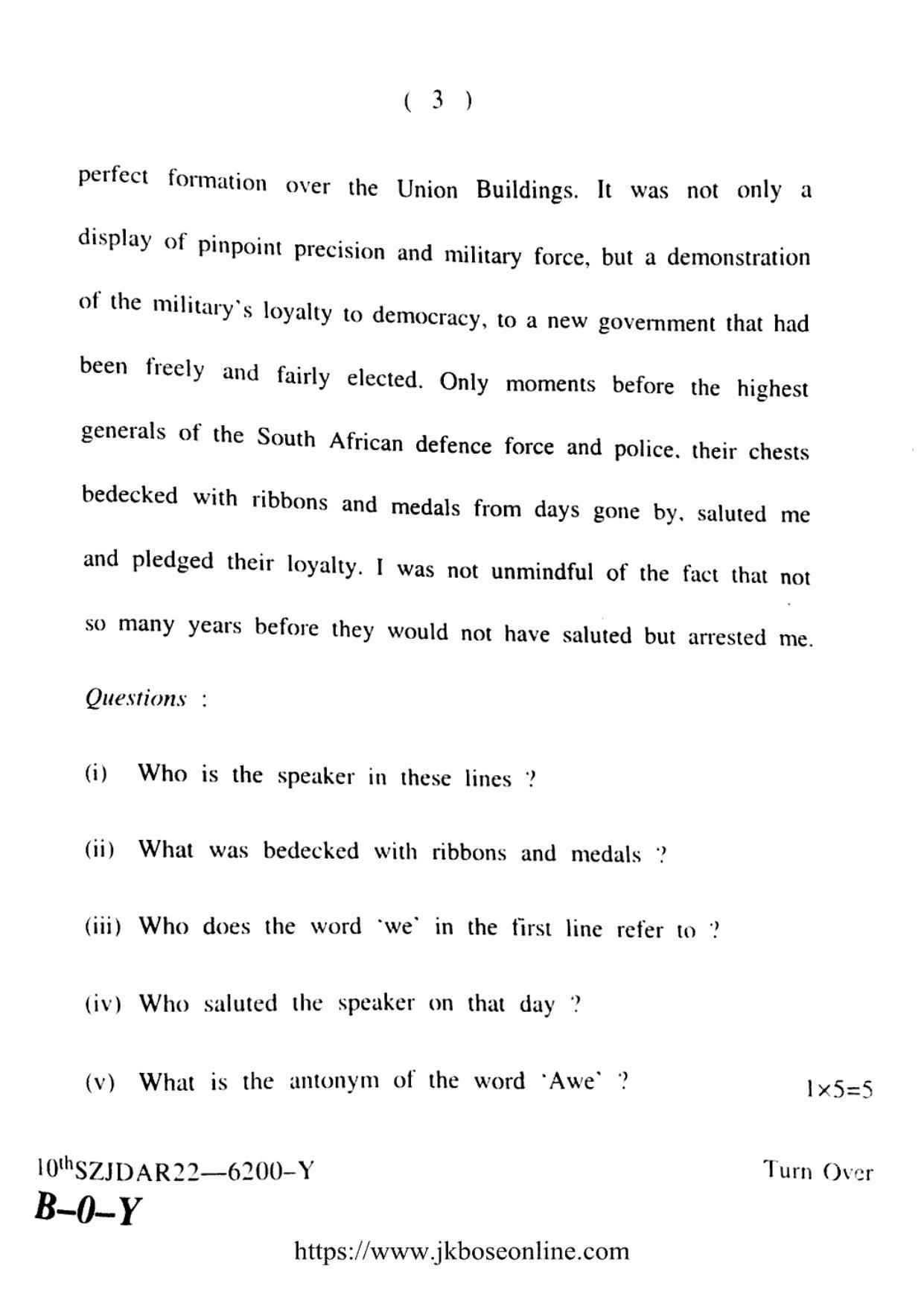 JKBOSE CLASS 10 English (6200-Y) 2022 - Page 3