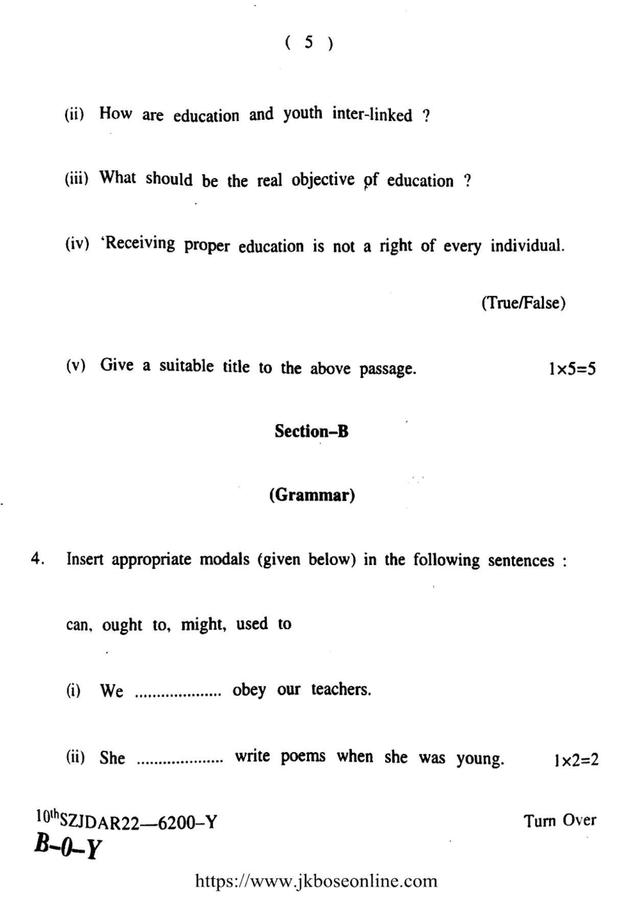 JKBOSE CLASS 10 English (6200-Y) 2022 - Page 5