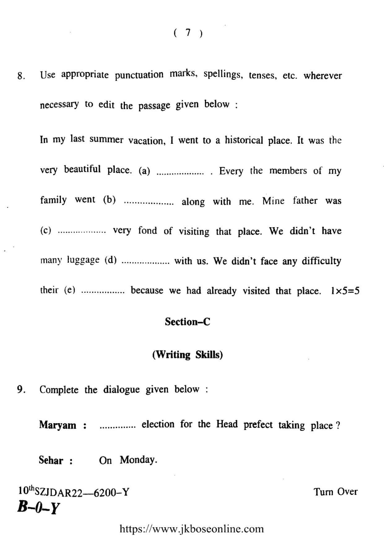 JKBOSE CLASS 10 English (6200-Y) 2022 - Page 7