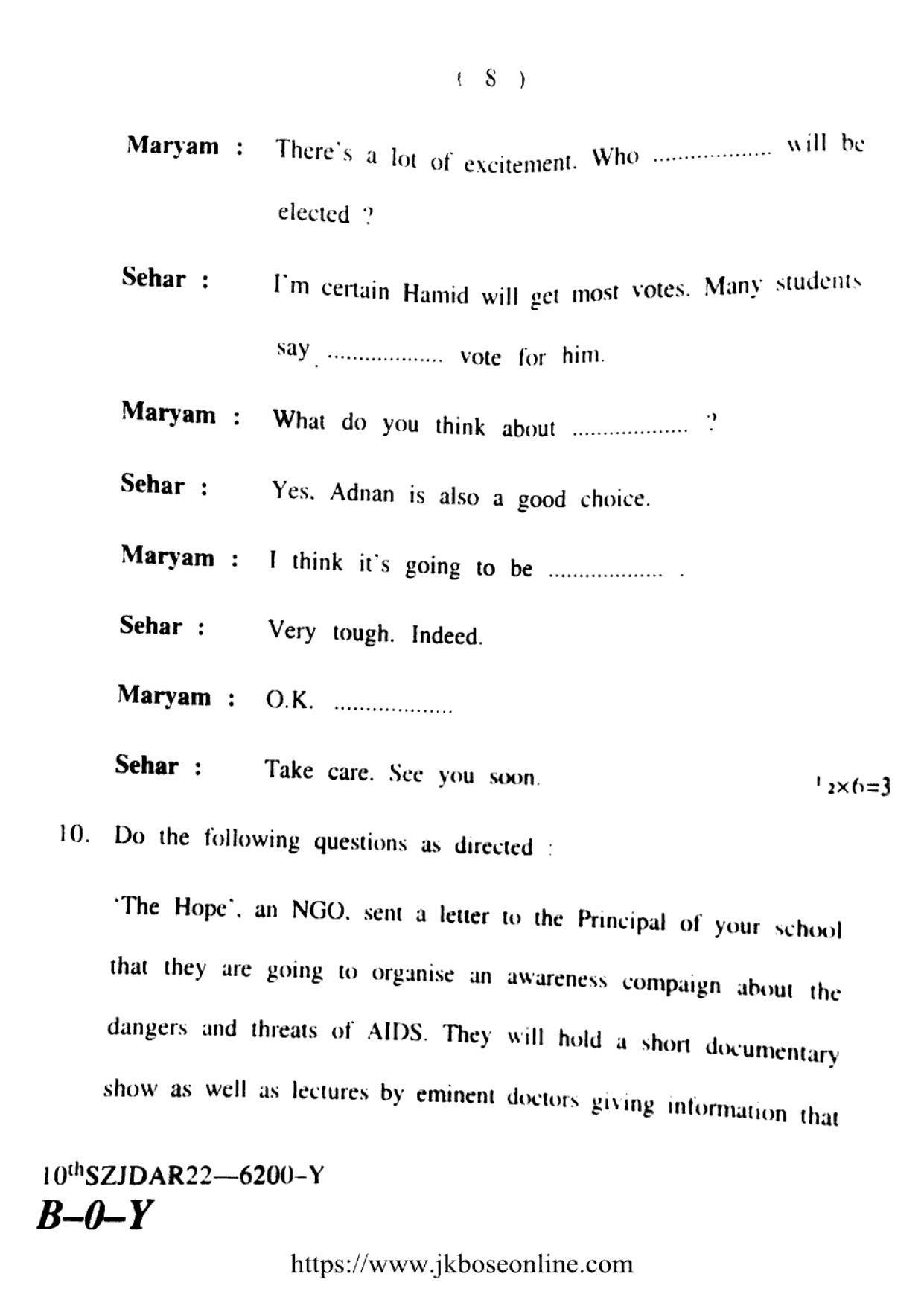 JKBOSE CLASS 10 English (6200-Y) 2022 - Page 8