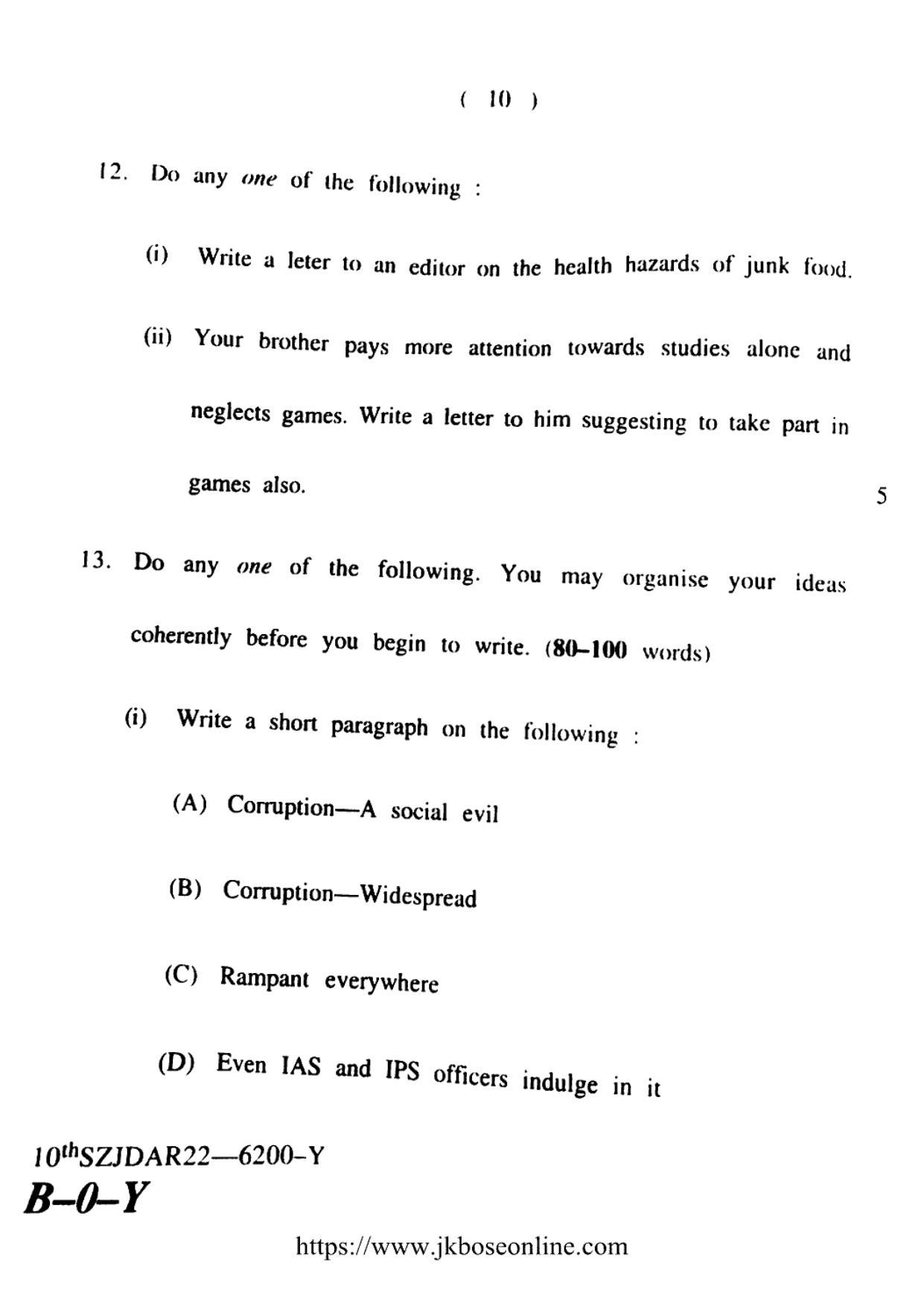 JKBOSE CLASS 10 English (6200-Y) 2022 - Page 10