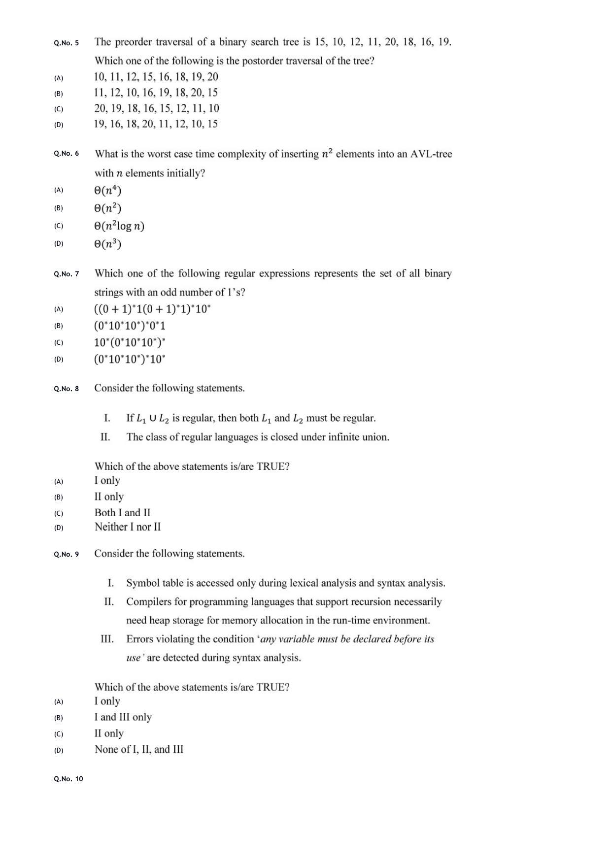 GATE 2020 Computer Science and Information Technology (CS) Question Paper - Page 5