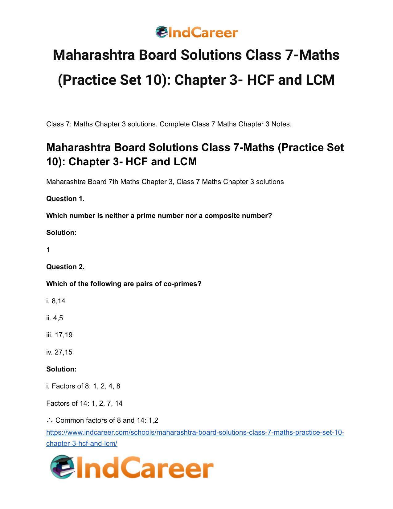 Maharashtra Board Solutions Class 7-Maths (Practice Set 10): Chapter 3- HCF and LCM - Page 2