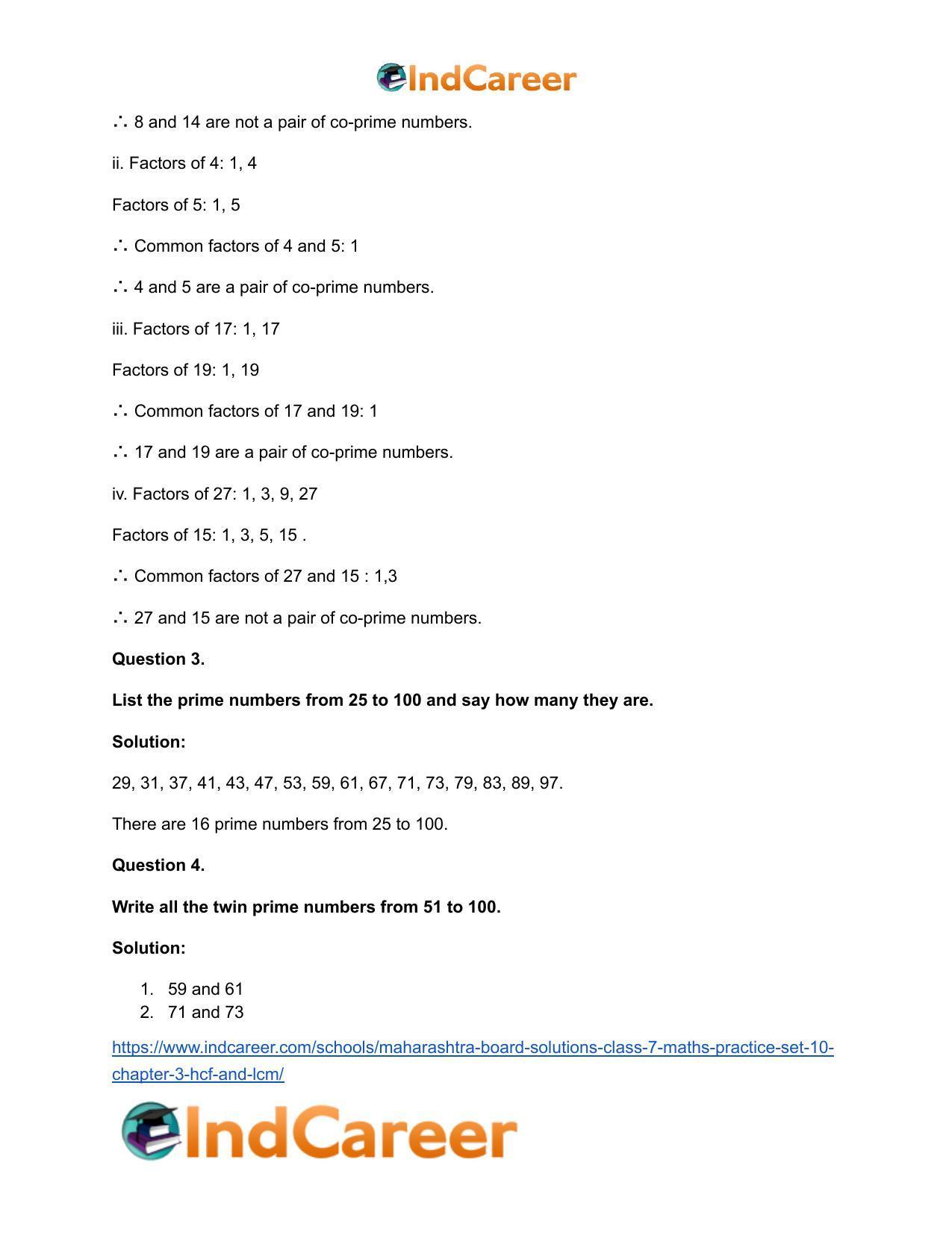 Maharashtra Board Solutions Class 7-Maths (Practice Set 10): Chapter 3- HCF and LCM - Page 3