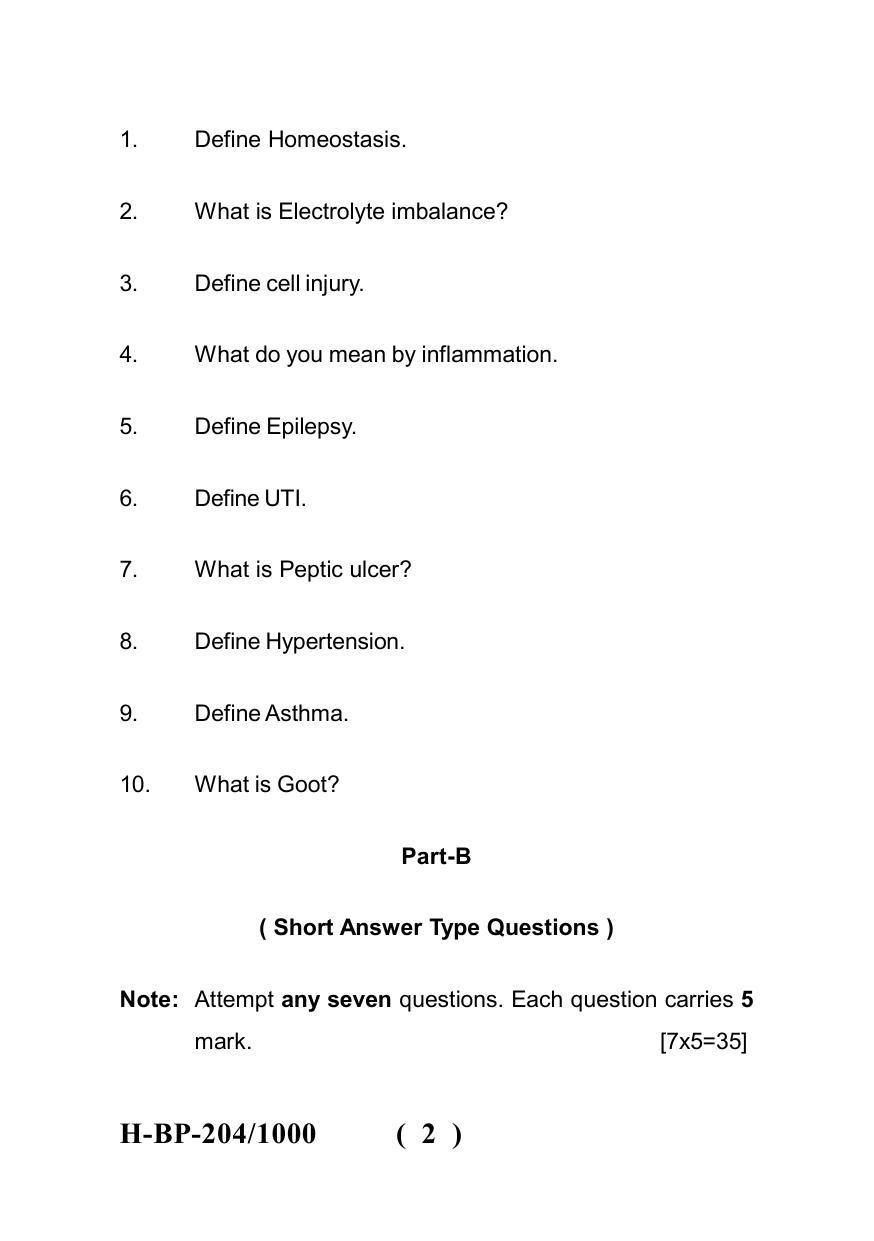 Sarguja University Question Paper - 2022 : Bachelor Of Pharmacy Sem-II Patho-Physiology Paper 1 - Page 2