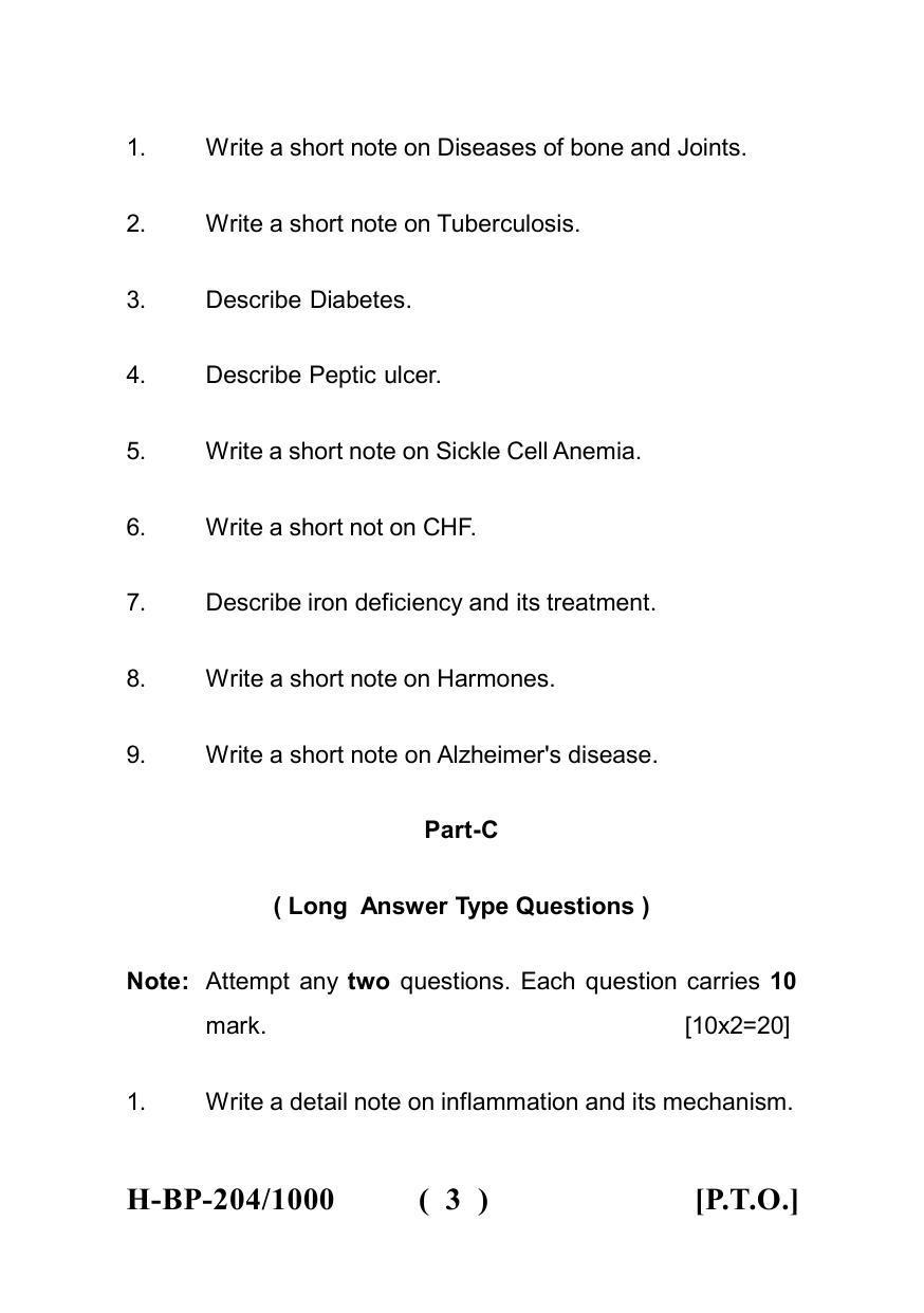Sarguja University Question Paper - 2022 : Bachelor Of Pharmacy Sem-II Patho-Physiology Paper 1 - Page 3