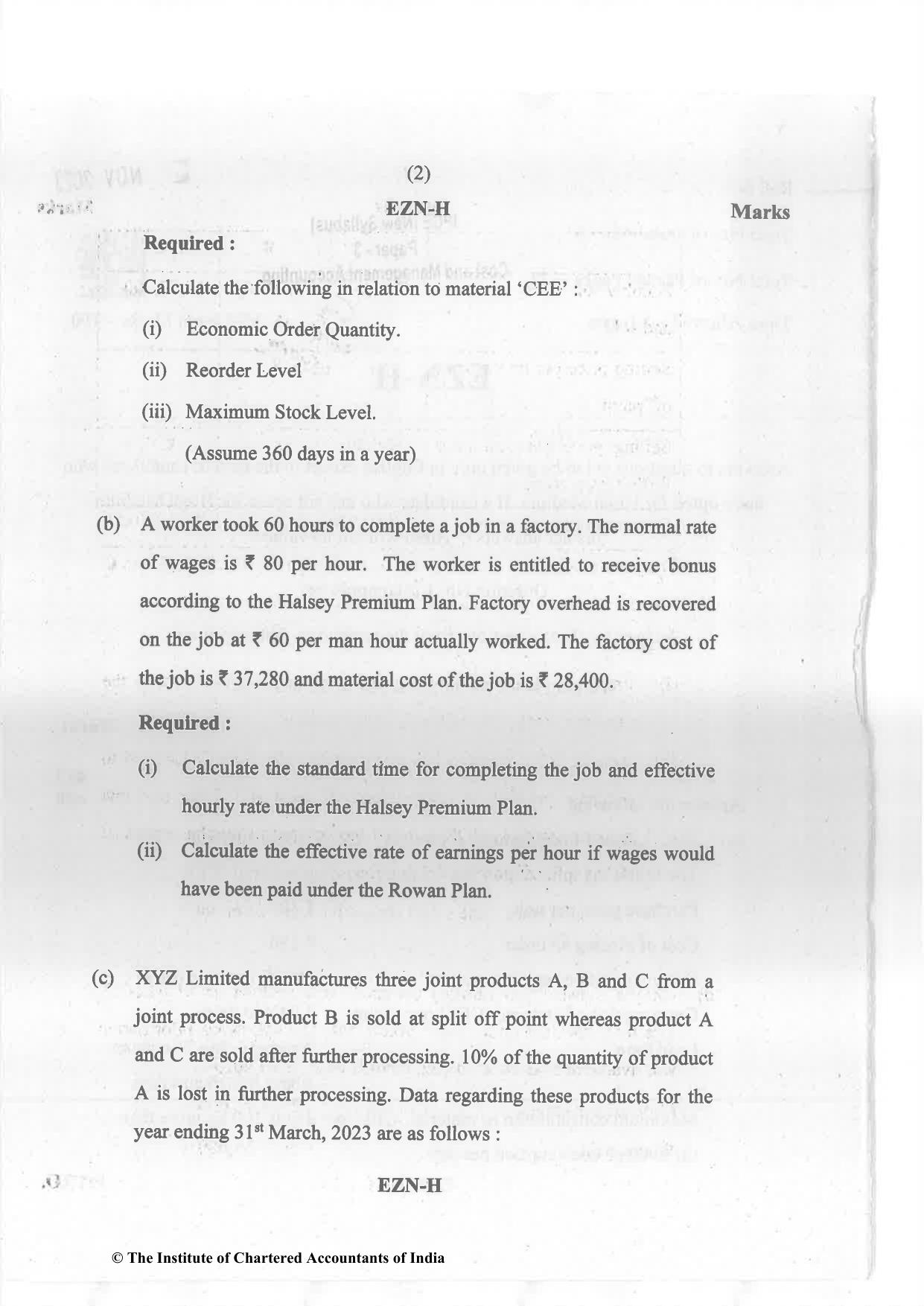 CA Inter Nov 2023 Question Paper - Paper 3 – Cost and Management Accounting - Page 2