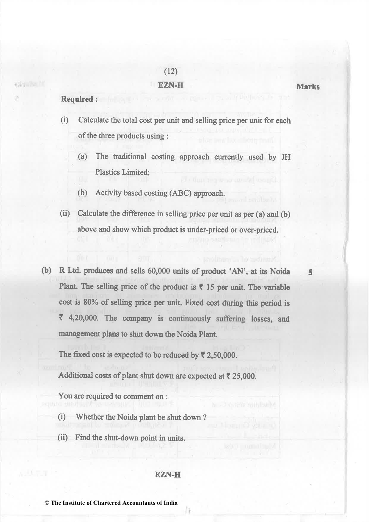 CA Inter Nov 2023 Question Paper - Paper 3 – Cost and Management Accounting - Page 12