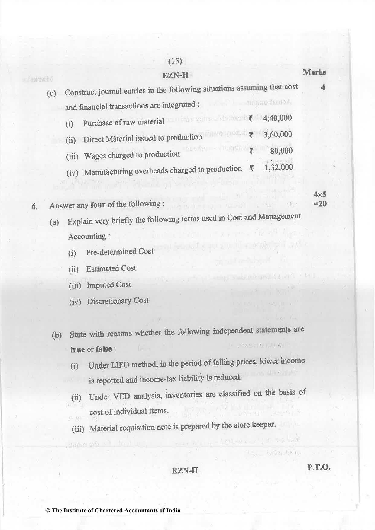 CA Inter Nov 2023 Question Paper - Paper 3 – Cost and Management Accounting - Page 15