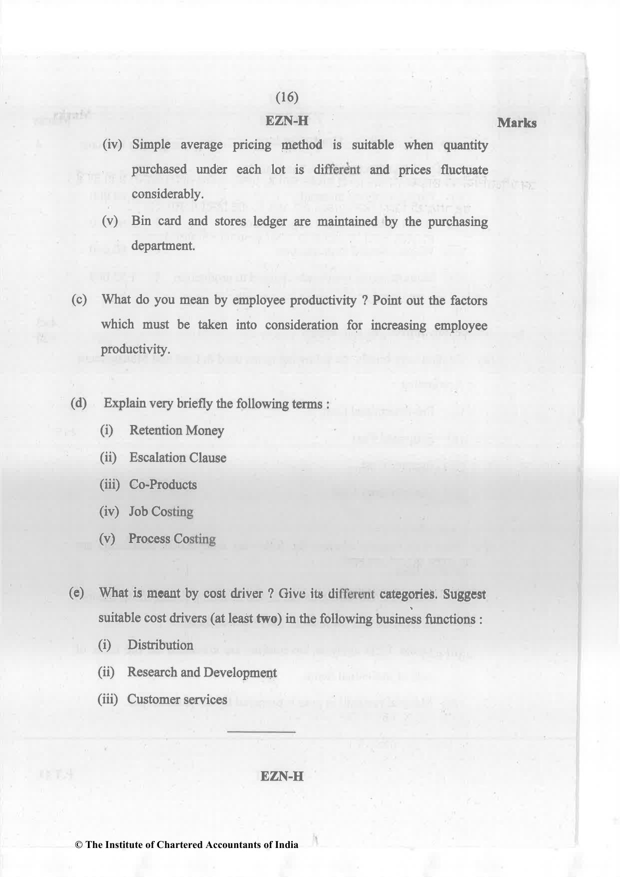 CA Inter Nov 2023 Question Paper - Paper 3 – Cost and Management Accounting - Page 16