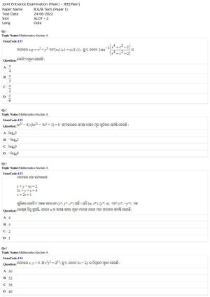 JEE Mains 2022: BTech Odiya (Shift 2) 24-06-2022 Question Paper