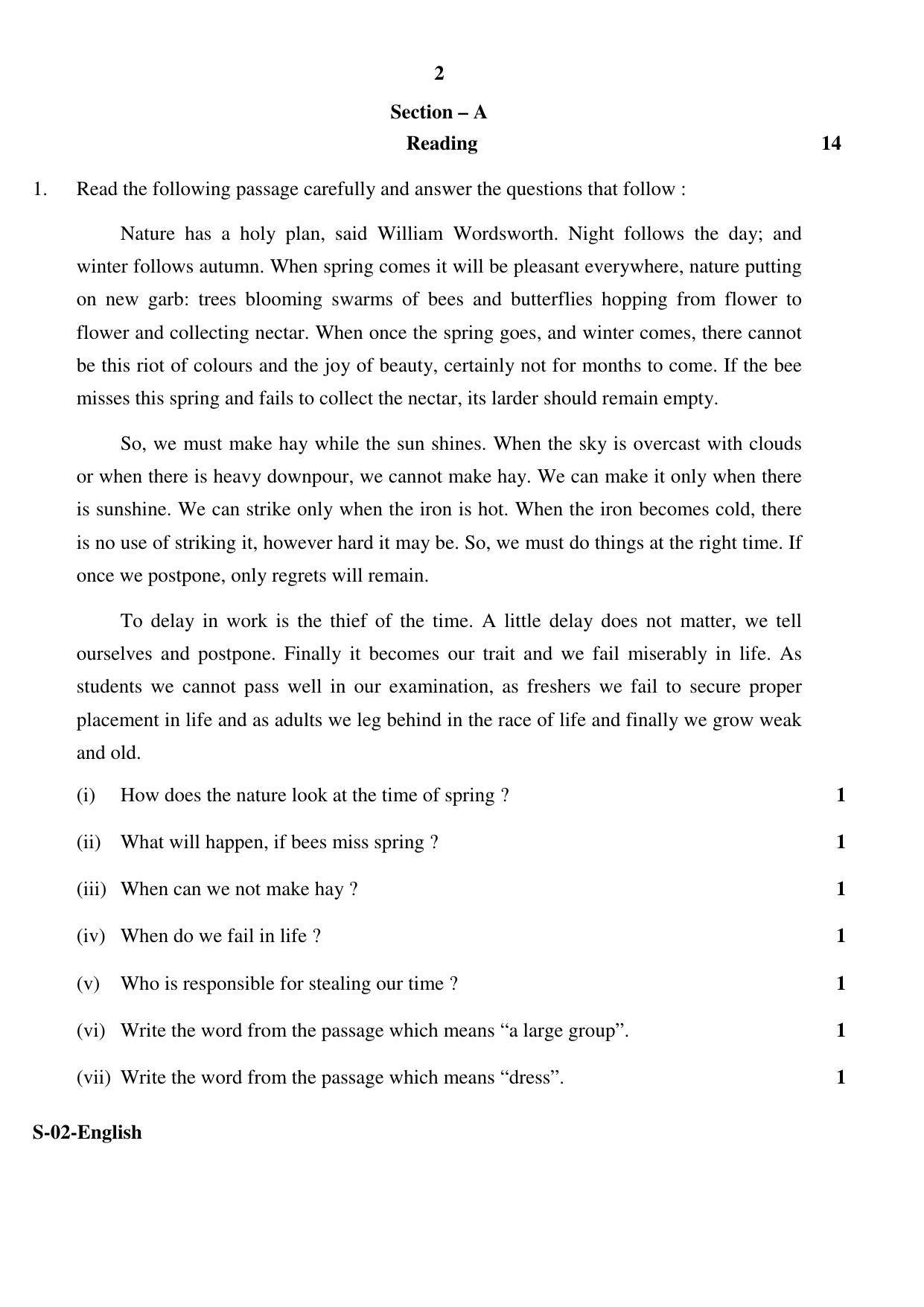 RBSE Class 10 English 2017 Question Paper - Page 2