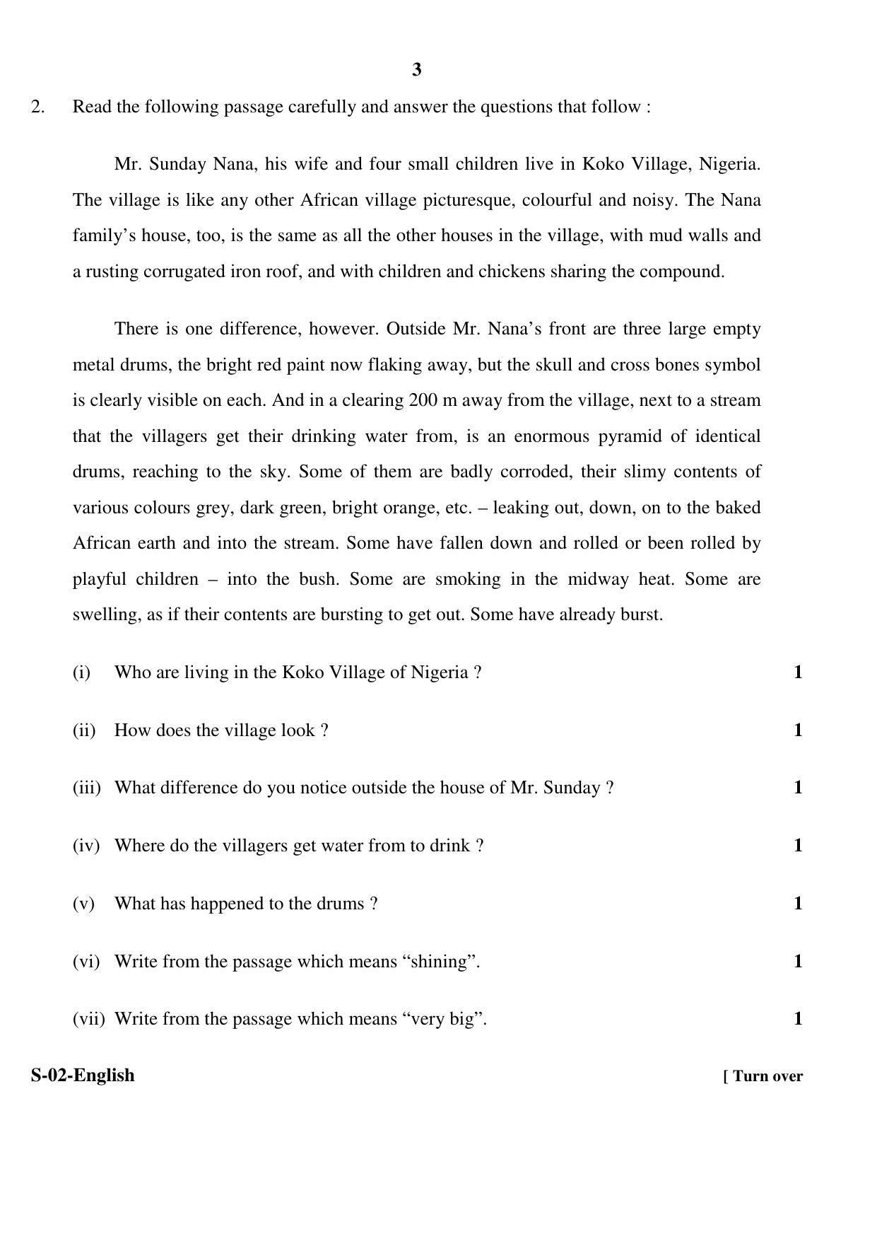 RBSE Class 10 English 2017 Question Paper - Page 3