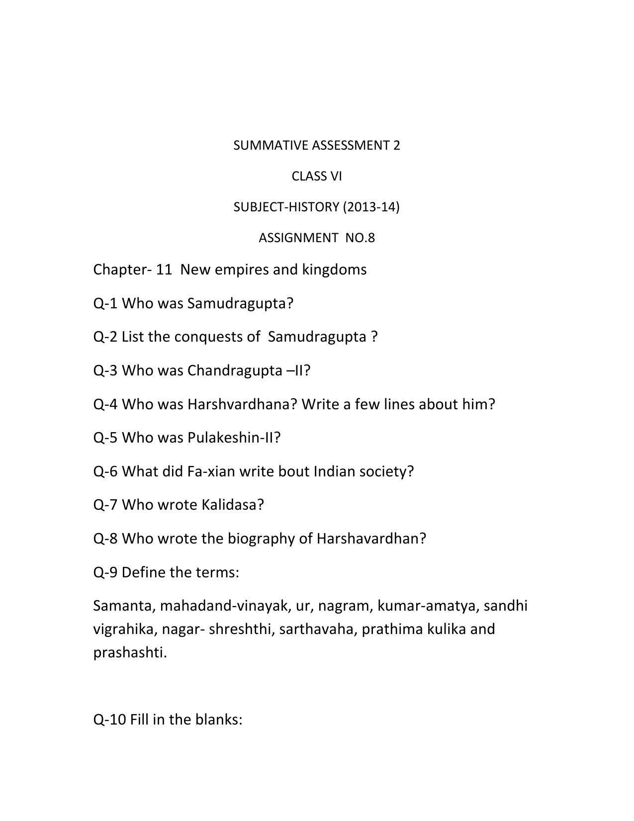 CBSE Worksheets for Class 6 Social Science History Assignment 5 - Page 1