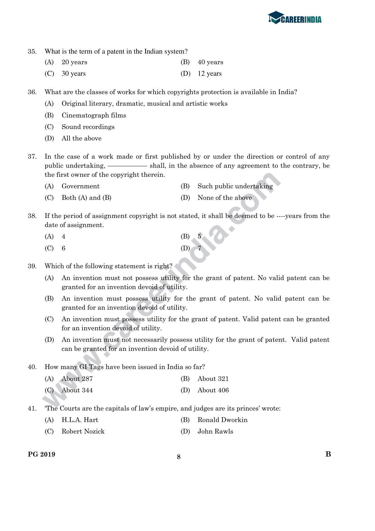 CLAT 2019 PG B-Series Question Papers (C.L.A.) - Page 7