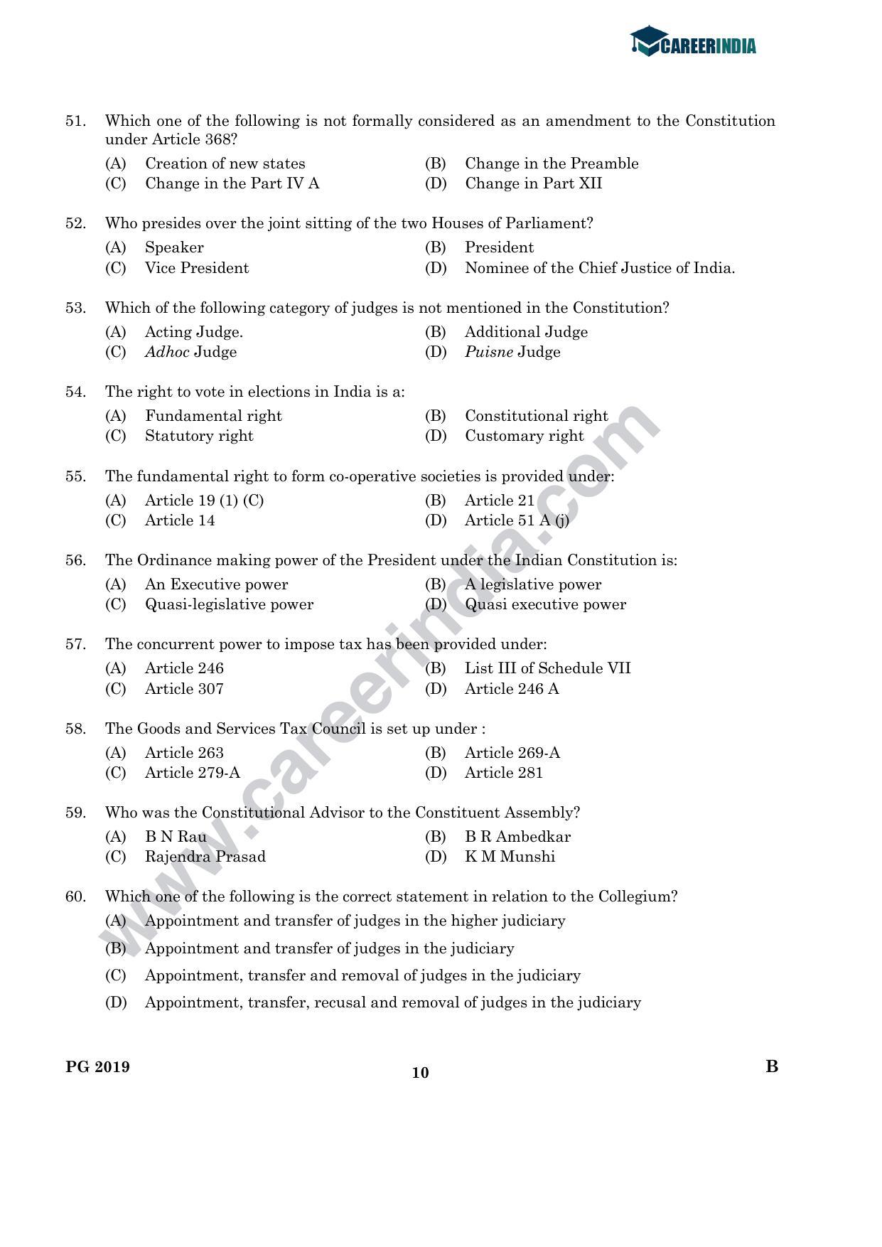 CLAT 2019 PG B-Series Question Papers (C.L.A.) - Page 9