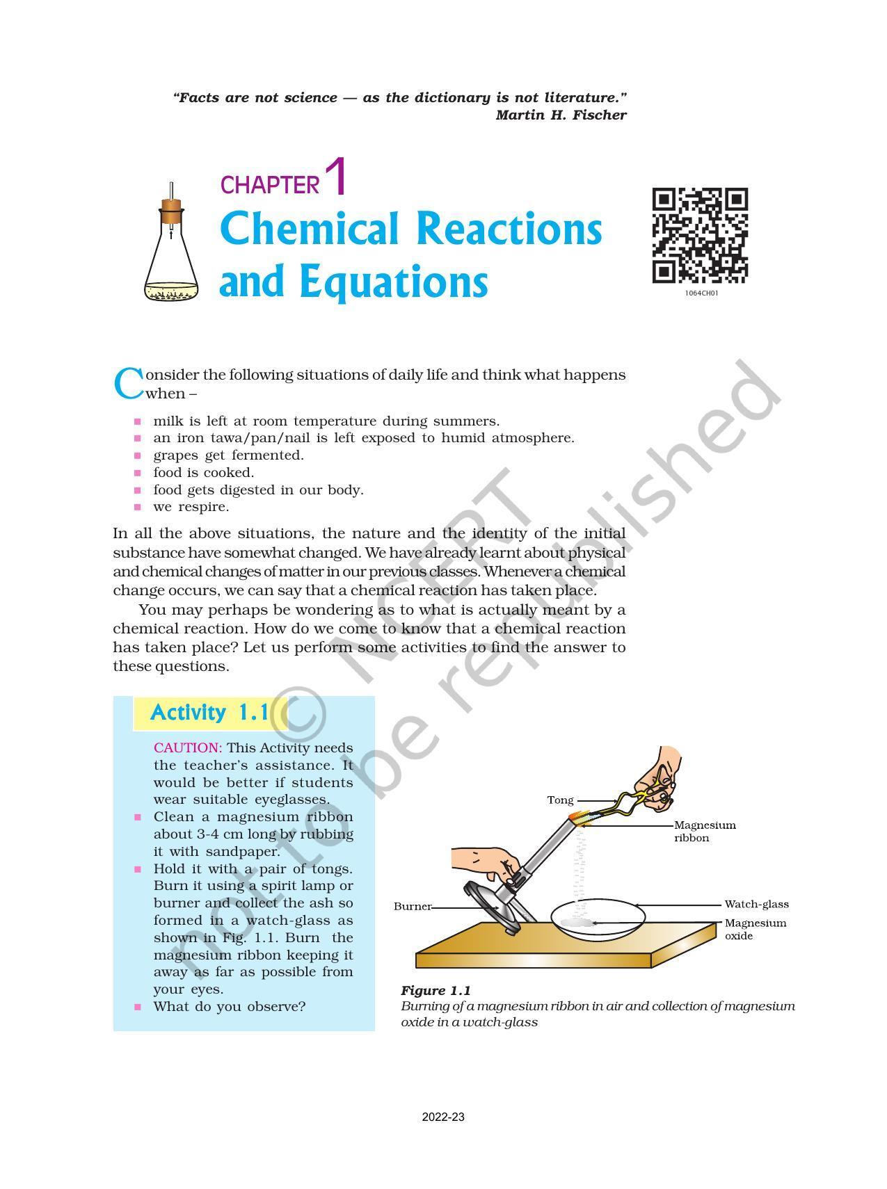 NCERT Book for Class 10 Science Chapter 1 Chemical Reactions and Equations - Page 1