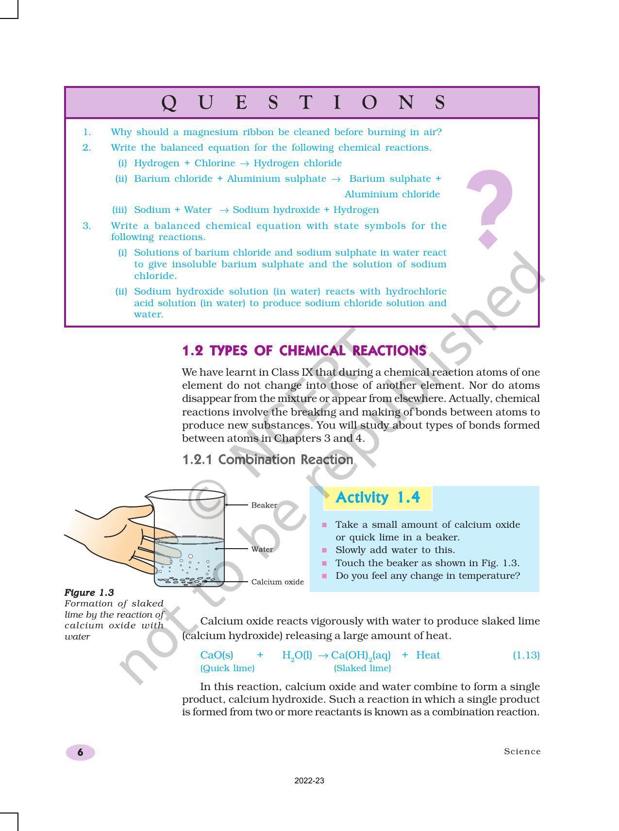 NCERT Book for Class 10 Science Chapter 1 Chemical Reactions