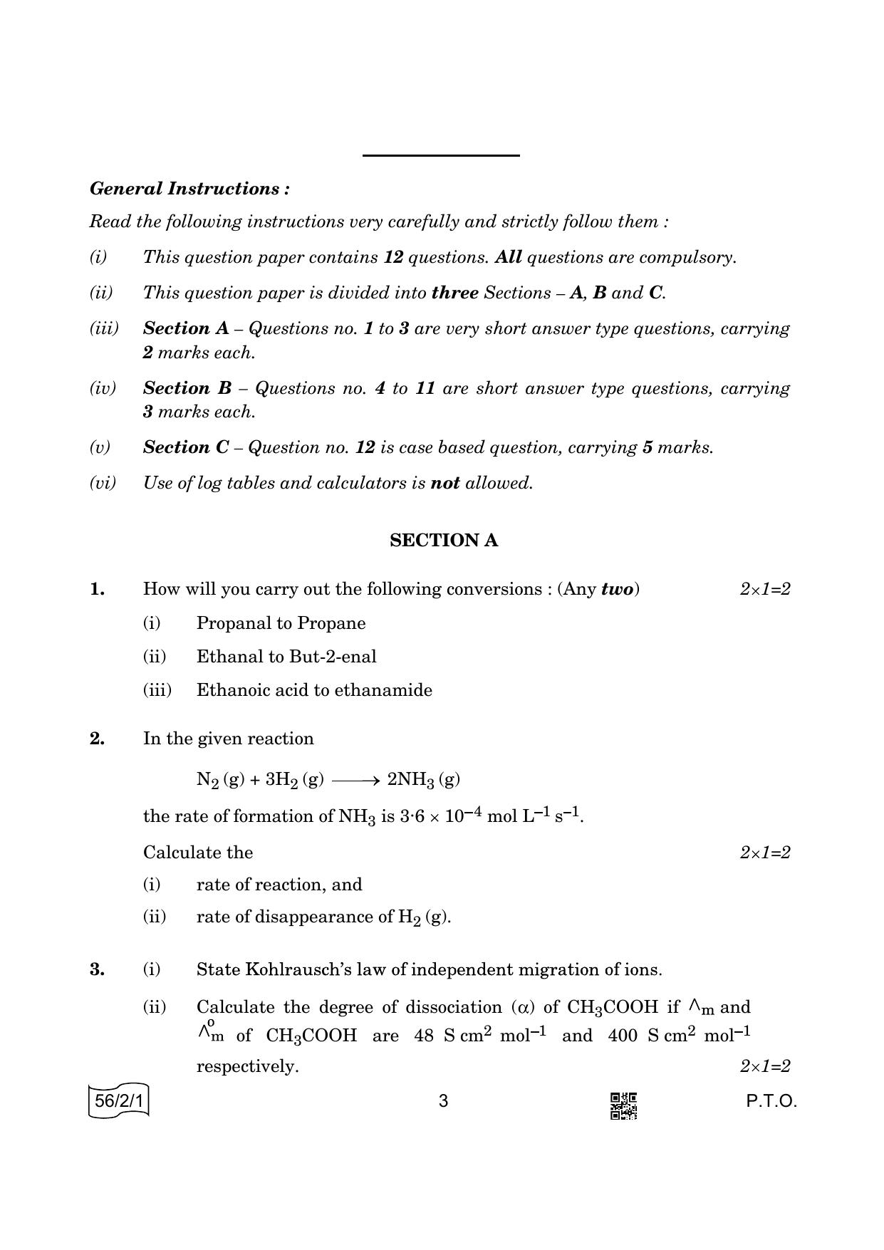 CBSE Class 12 56-2-1 Chemistry 2022 Question Paper - Page 3