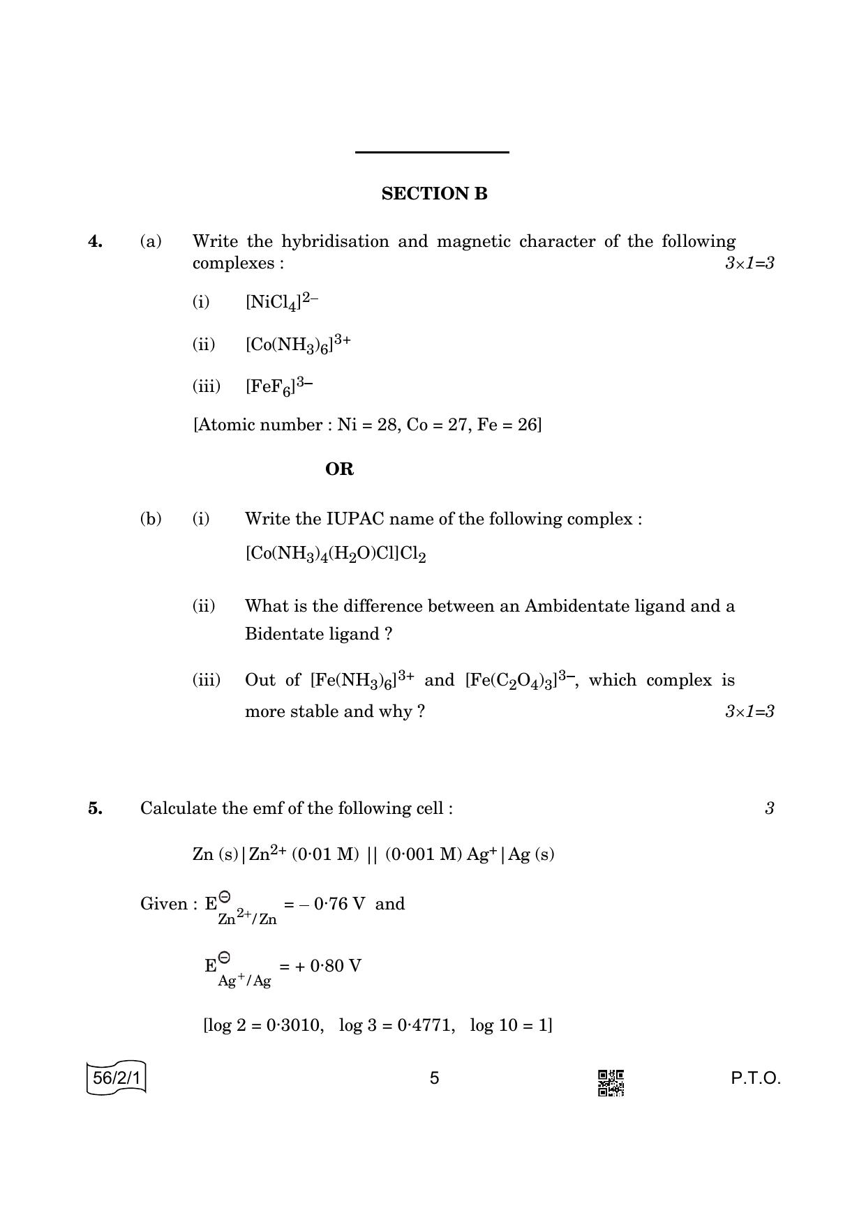 CBSE Class 12 56-2-1 Chemistry 2022 Question Paper - Page 5