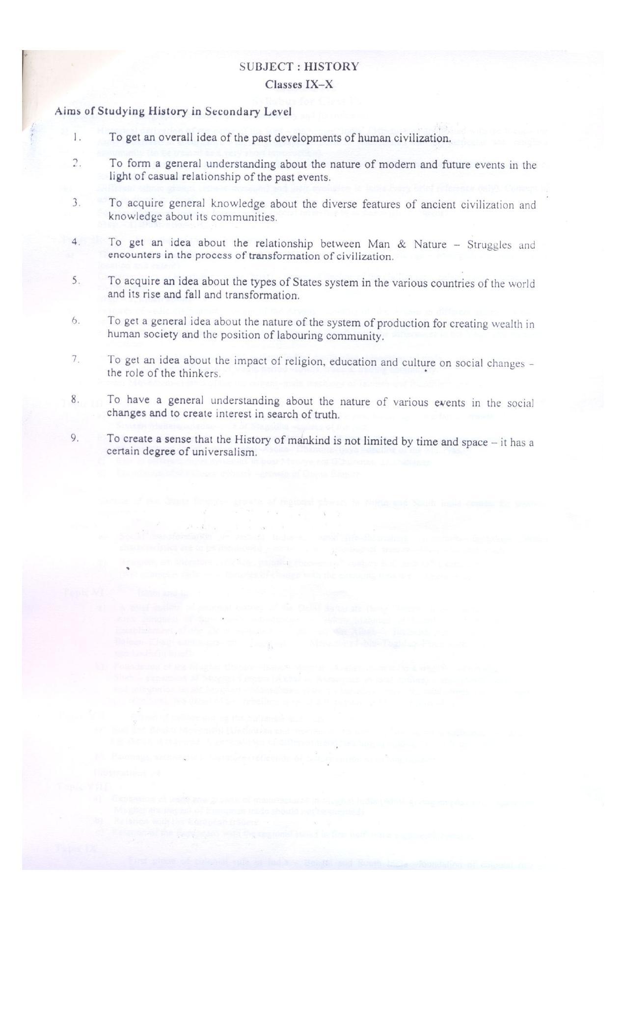 WBBSE Class 10th  Syllabus [History] - Page 2