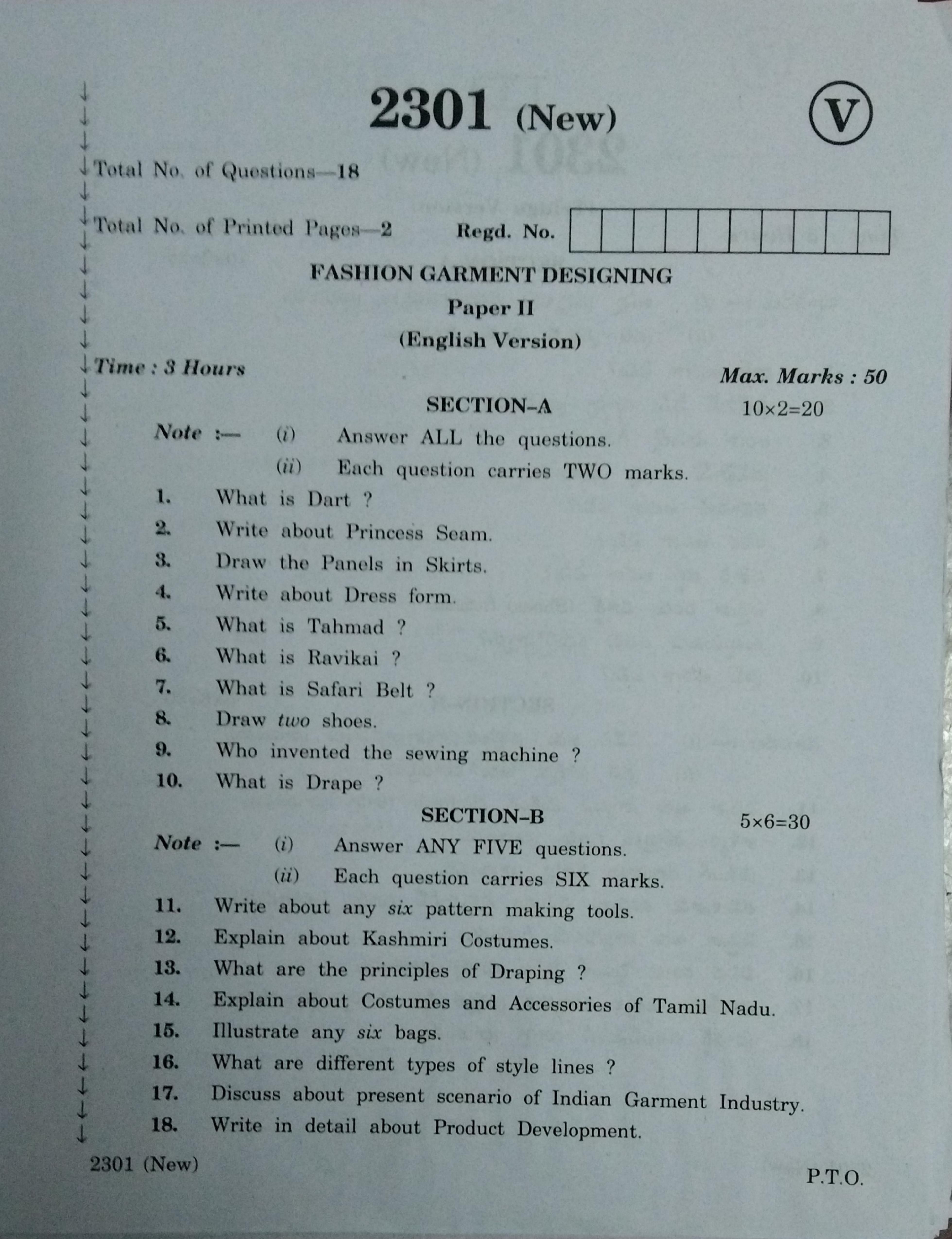 AP Inter 2nd Year Vocational Question Paper March - 2020 - Fashion Garment Designing-II(new) - Page 1