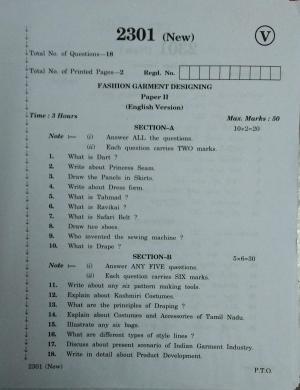AP Inter 2nd Year Vocational Question Paper March - 2020 - Fashion Garment Designing-II(new)