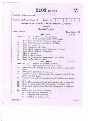 AP Inter 2nd Year Management of Field Commercial Crops-II (new) March-2020-Vocational Question Paper