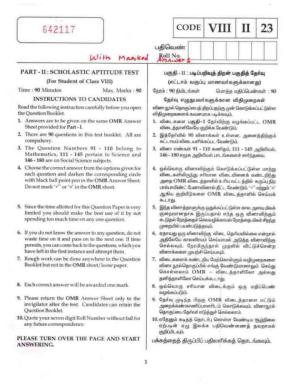 Tamil Nadu NMMS SAT 2023 Question Paper with Answers