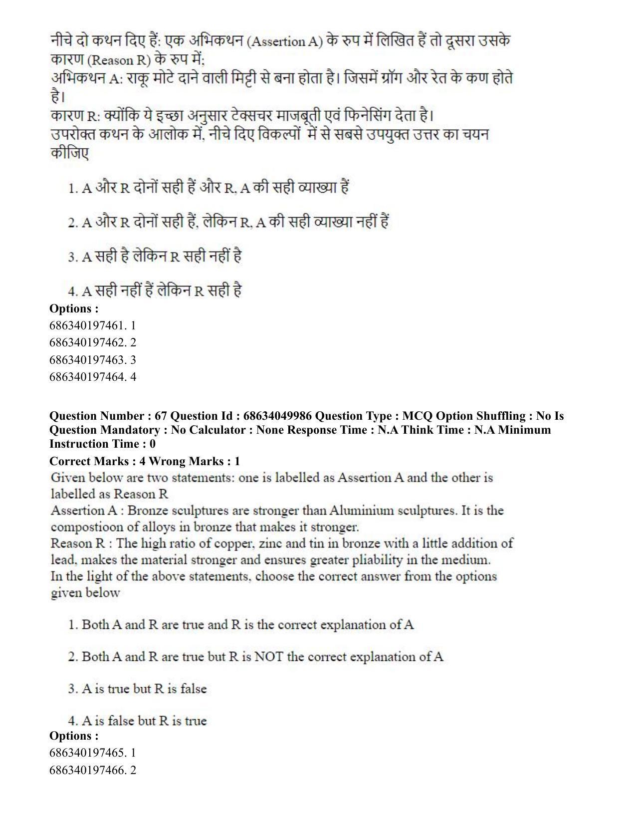 CUET PG 2023: HUQP17 – Plastic Arts (Hin) - Shift 3 (2-07-2023) Question Paper - Page 74