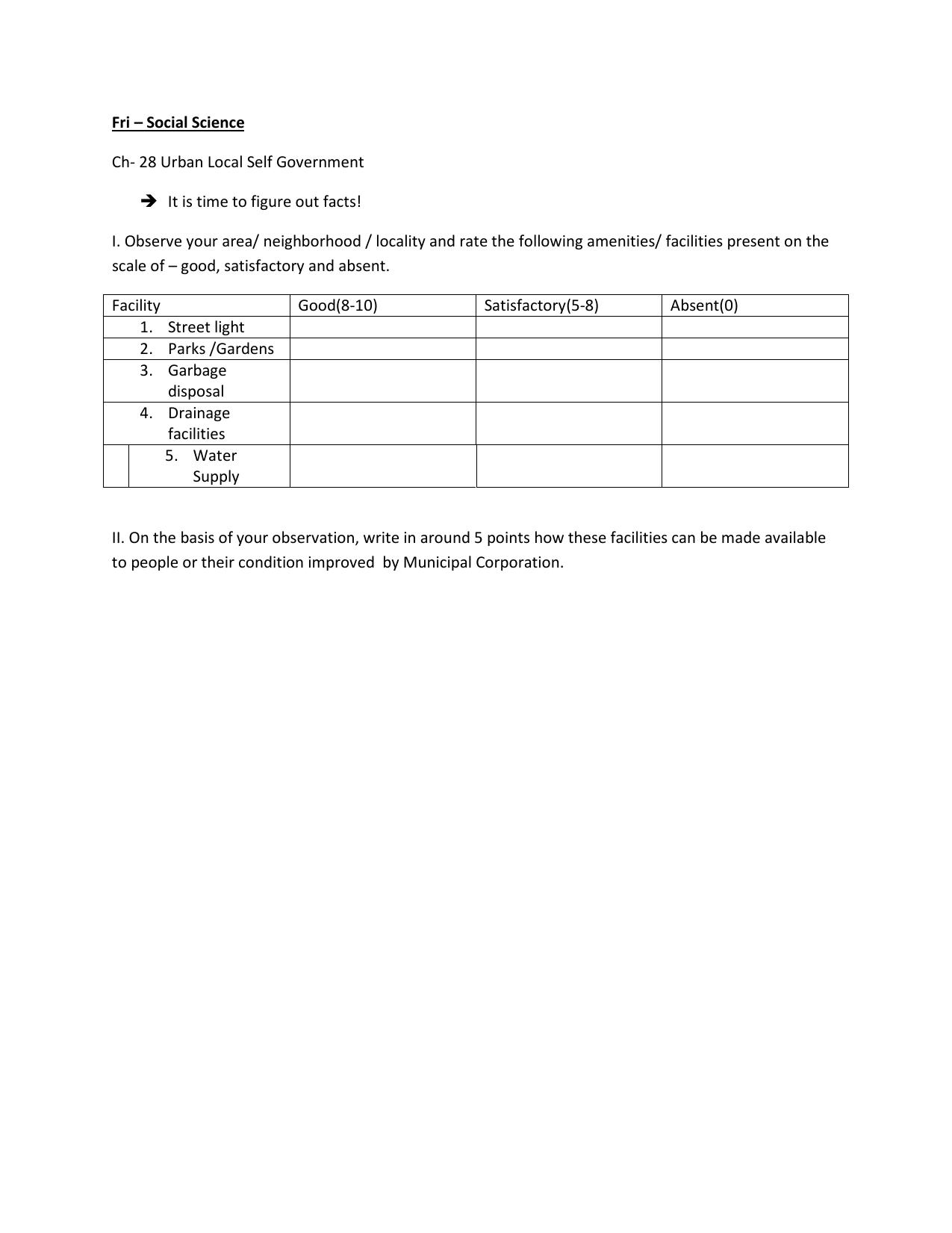CBSE Worksheets for Class 6 Social Science Urban Local Self Government Assignment - Page 1