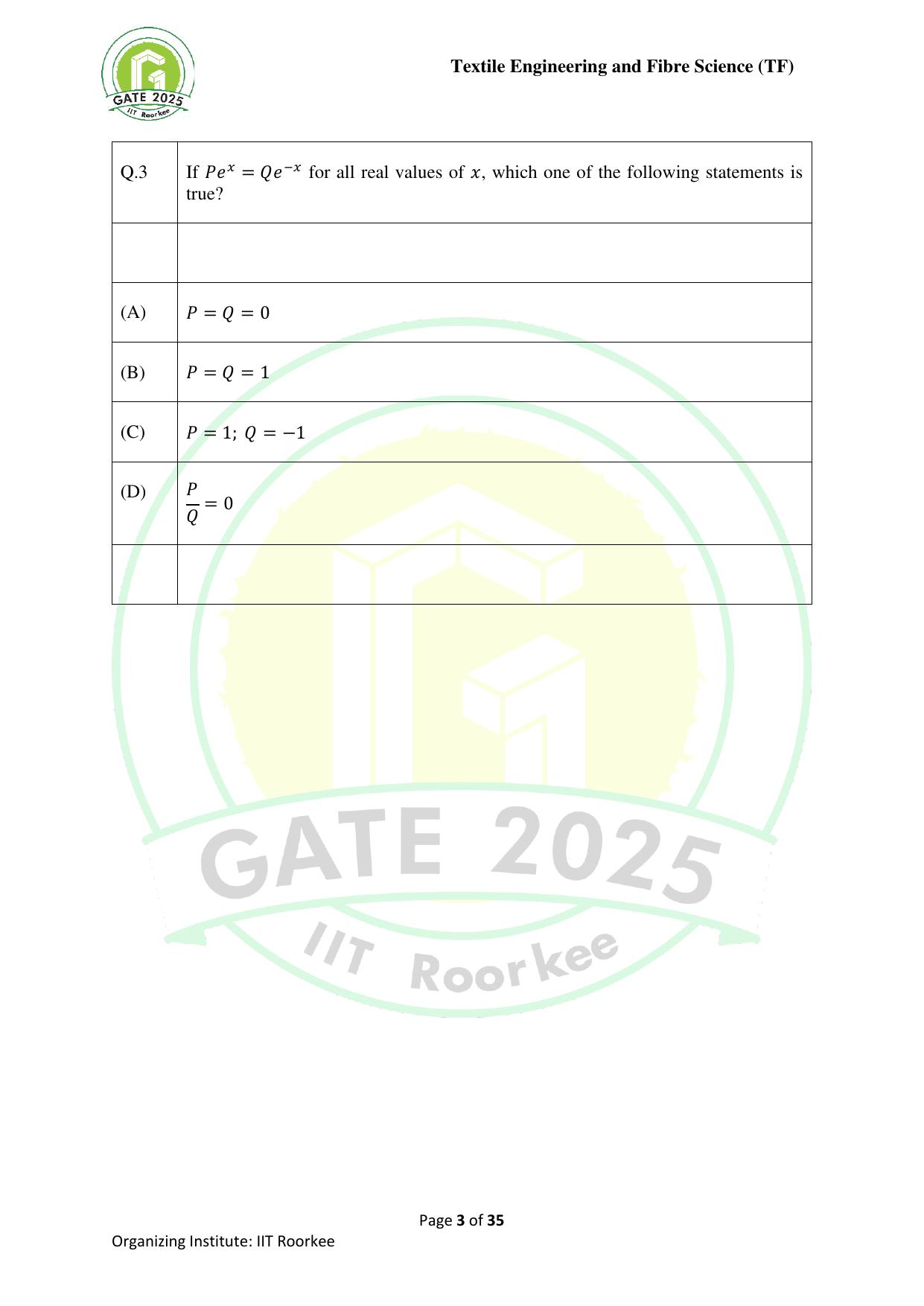 GATE 2025 Textile Engineering and Fibre Science (TF) Question Paper - Page 3