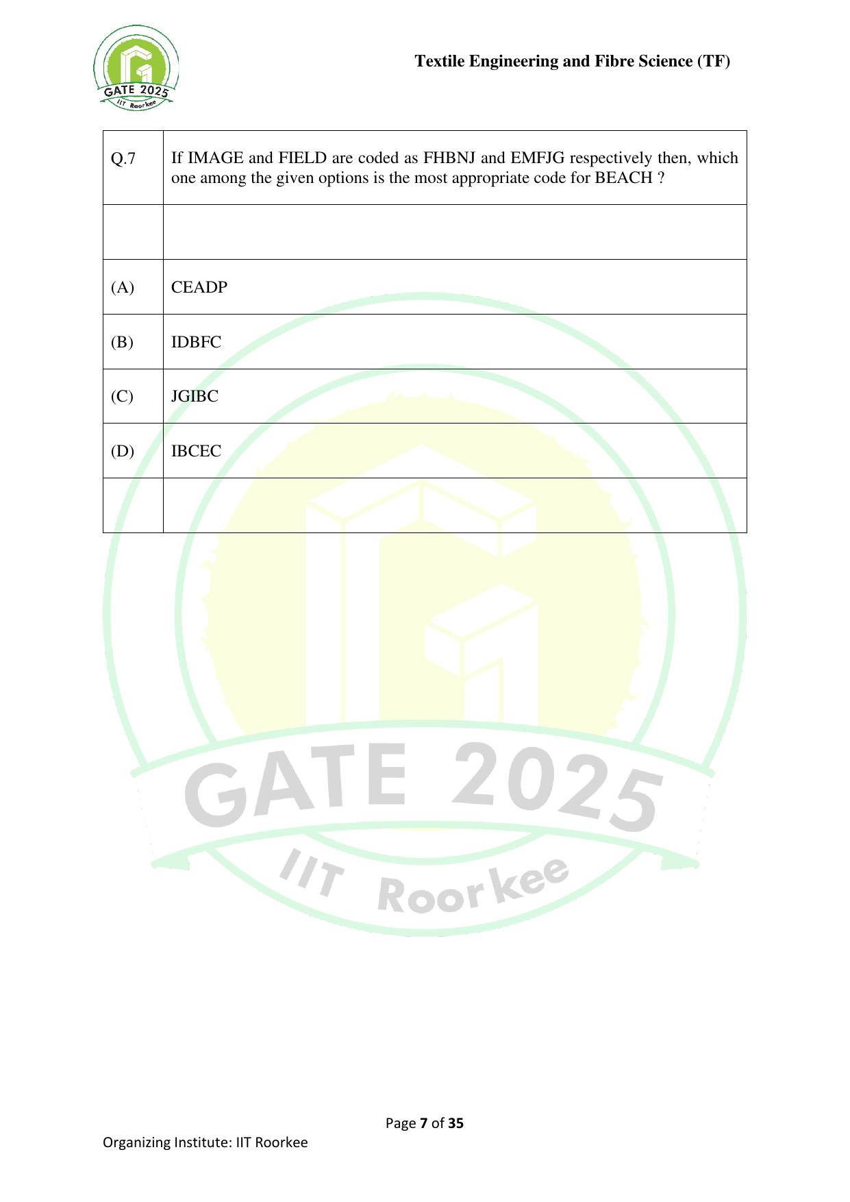 GATE 2025 Textile Engineering and Fibre Science (TF) Question Paper - Page 7