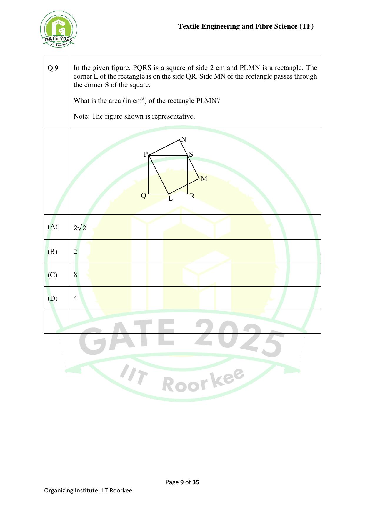 GATE 2025 Textile Engineering and Fibre Science (TF) Question Paper - Page 9