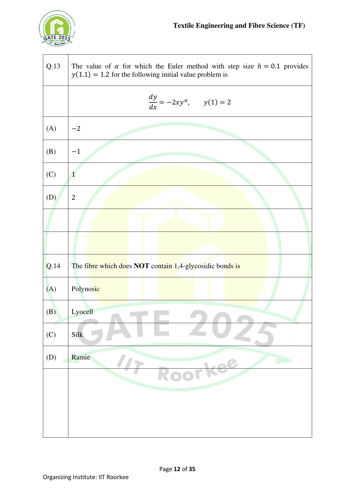 GATE 2025 Textile Engineering and Fibre Science (TF) Question Paper - Page 12