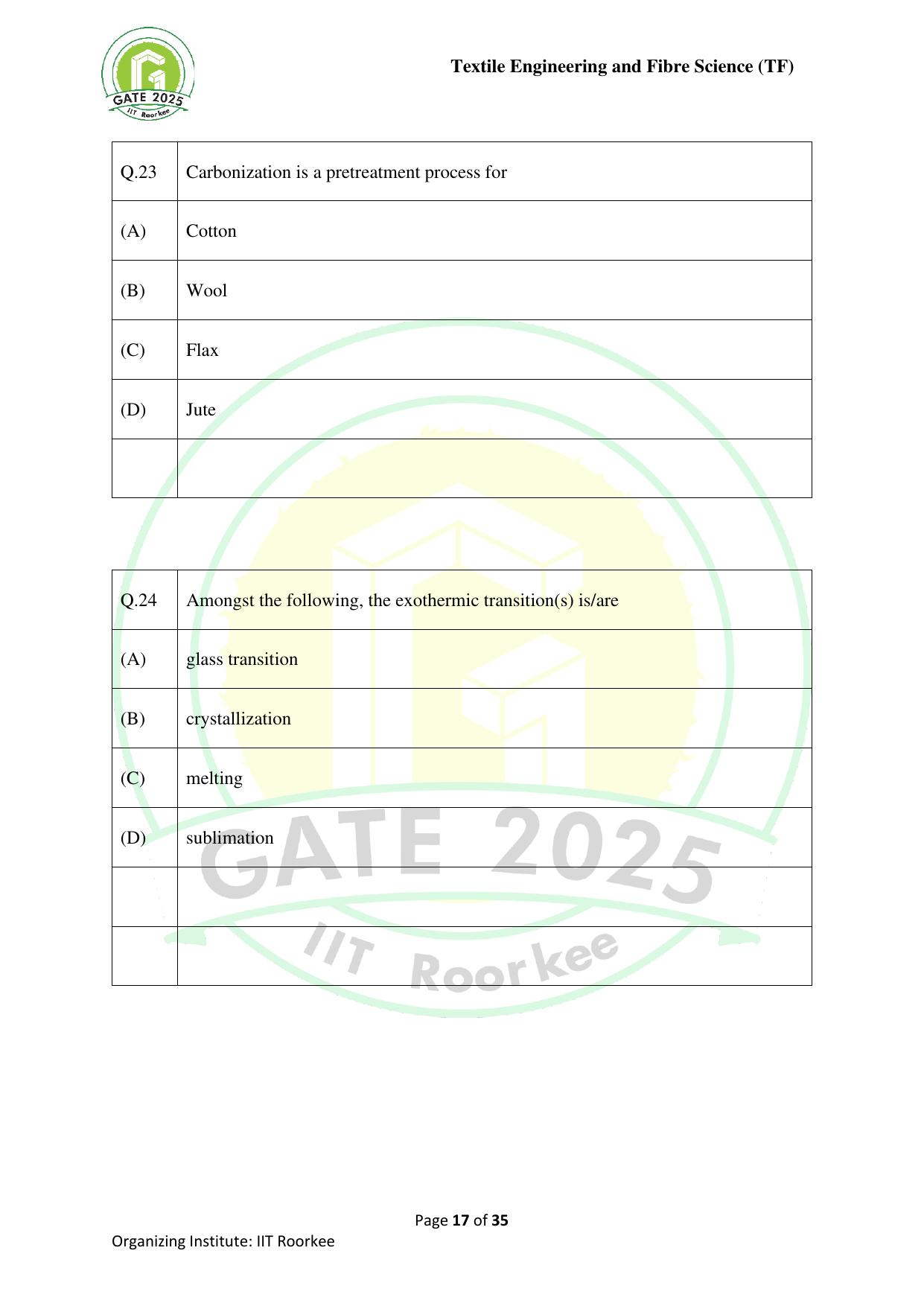 GATE 2025 Textile Engineering and Fibre Science (TF) Question Paper - Page 17