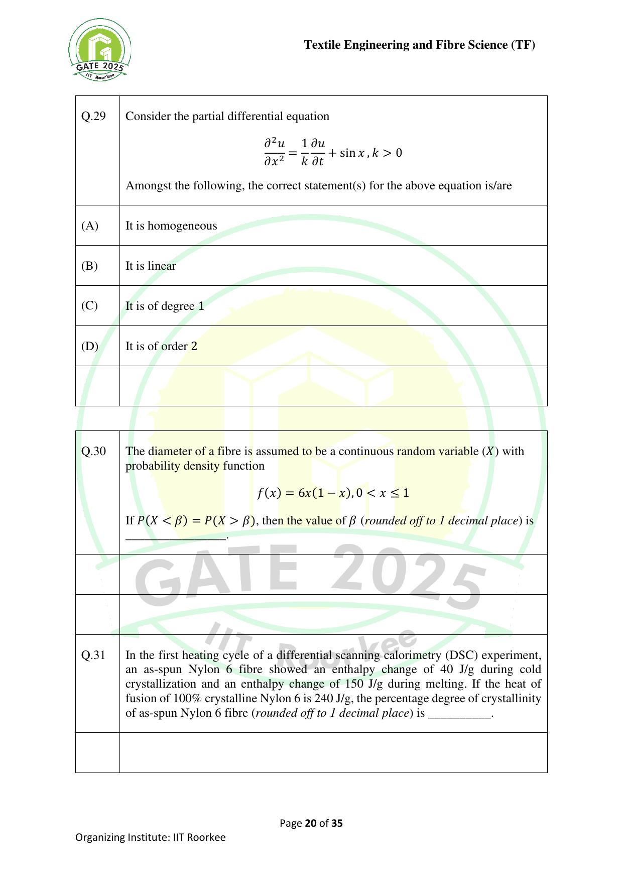 GATE 2025 Textile Engineering and Fibre Science (TF) Question Paper - Page 20