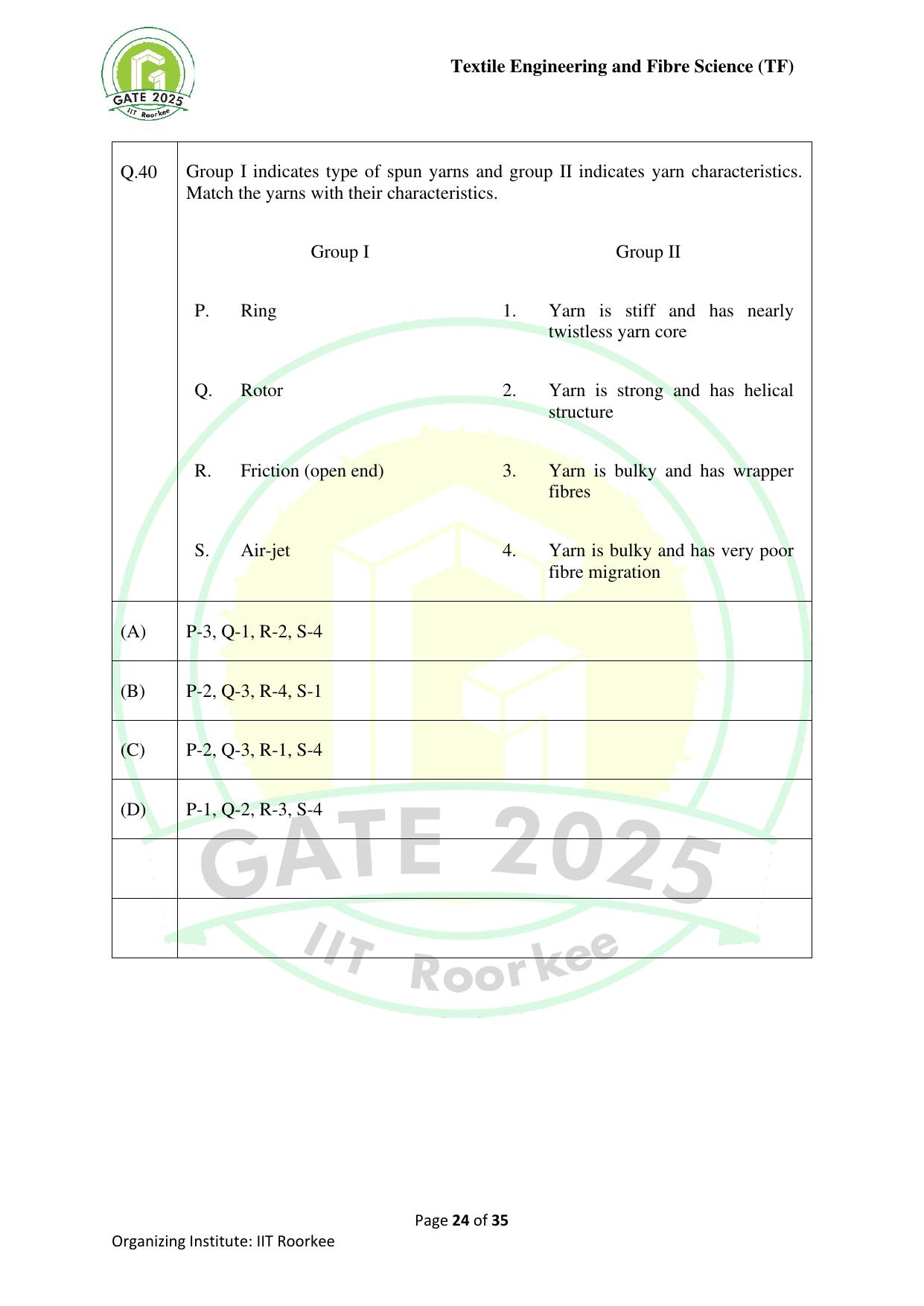 GATE 2025 Textile Engineering and Fibre Science (TF) Question Paper - Page 24