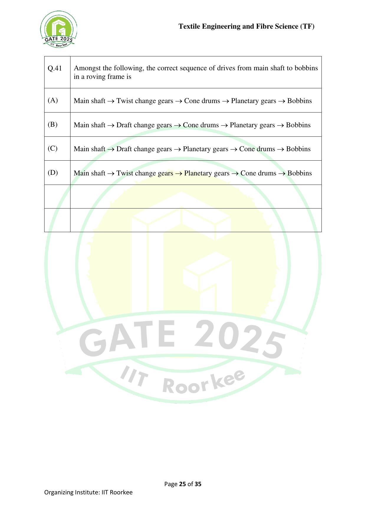 GATE 2025 Textile Engineering and Fibre Science (TF) Question Paper - Page 25