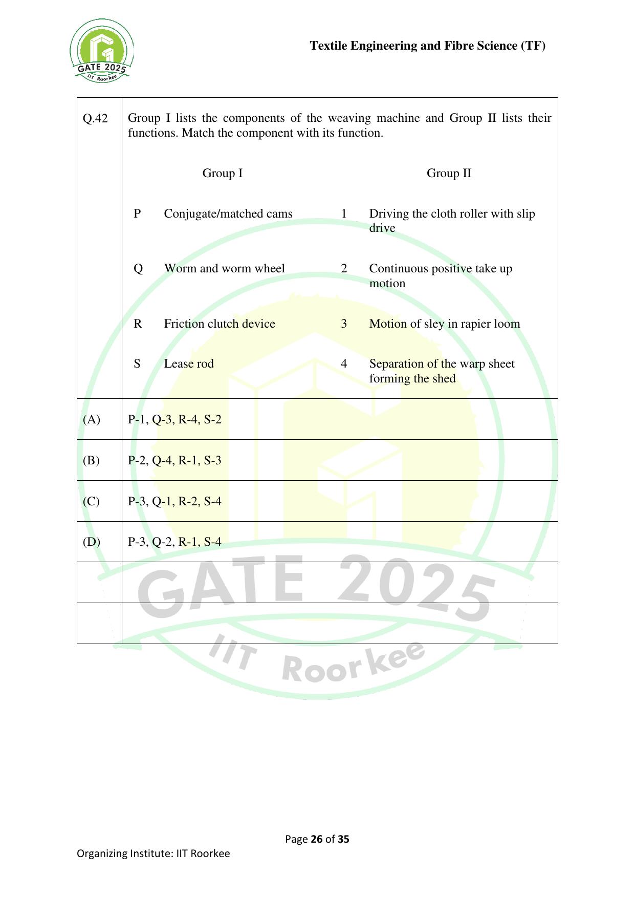 GATE 2025 Textile Engineering and Fibre Science (TF) Question Paper - Page 26