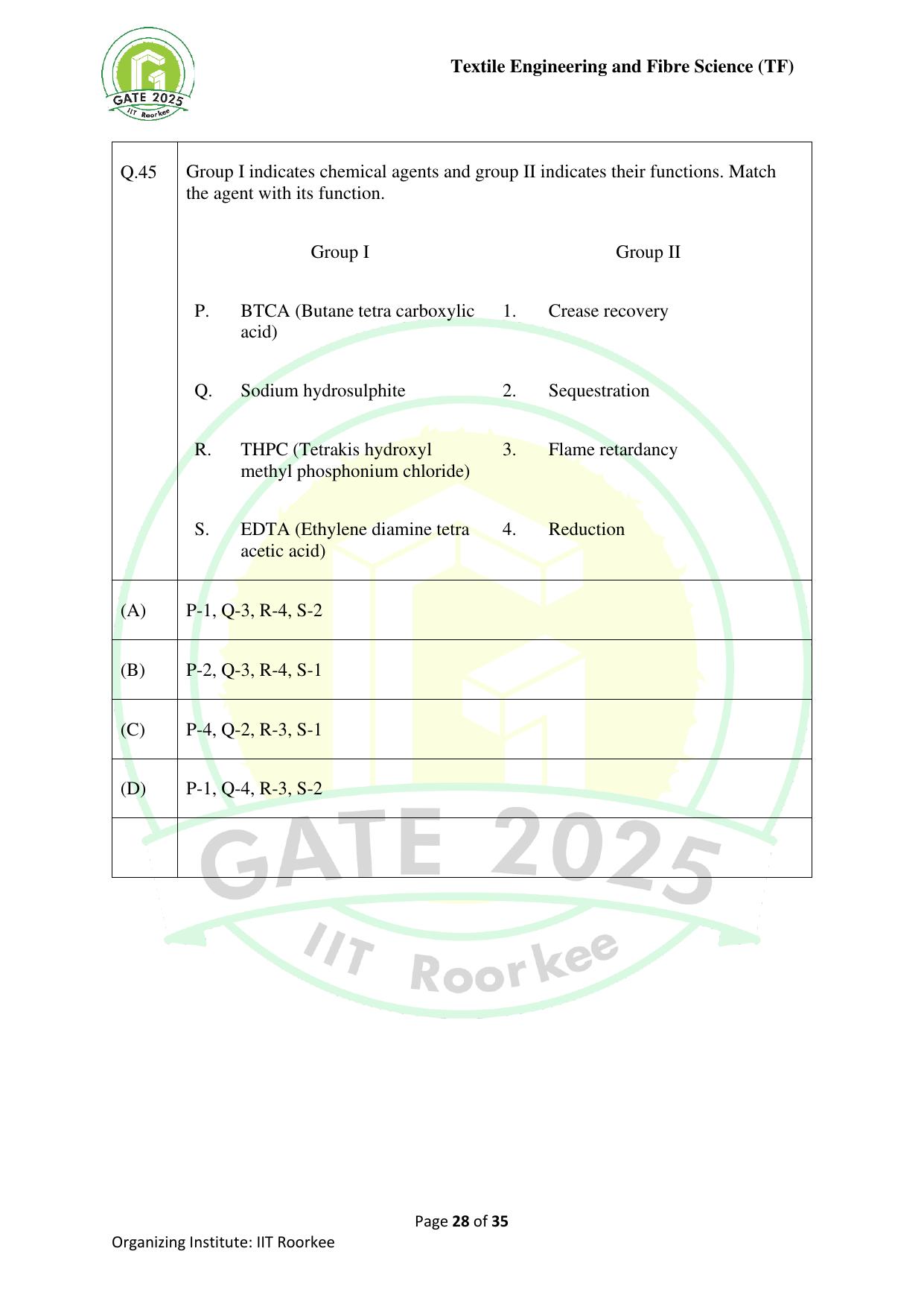 GATE 2025 Textile Engineering and Fibre Science (TF) Question Paper - Page 28