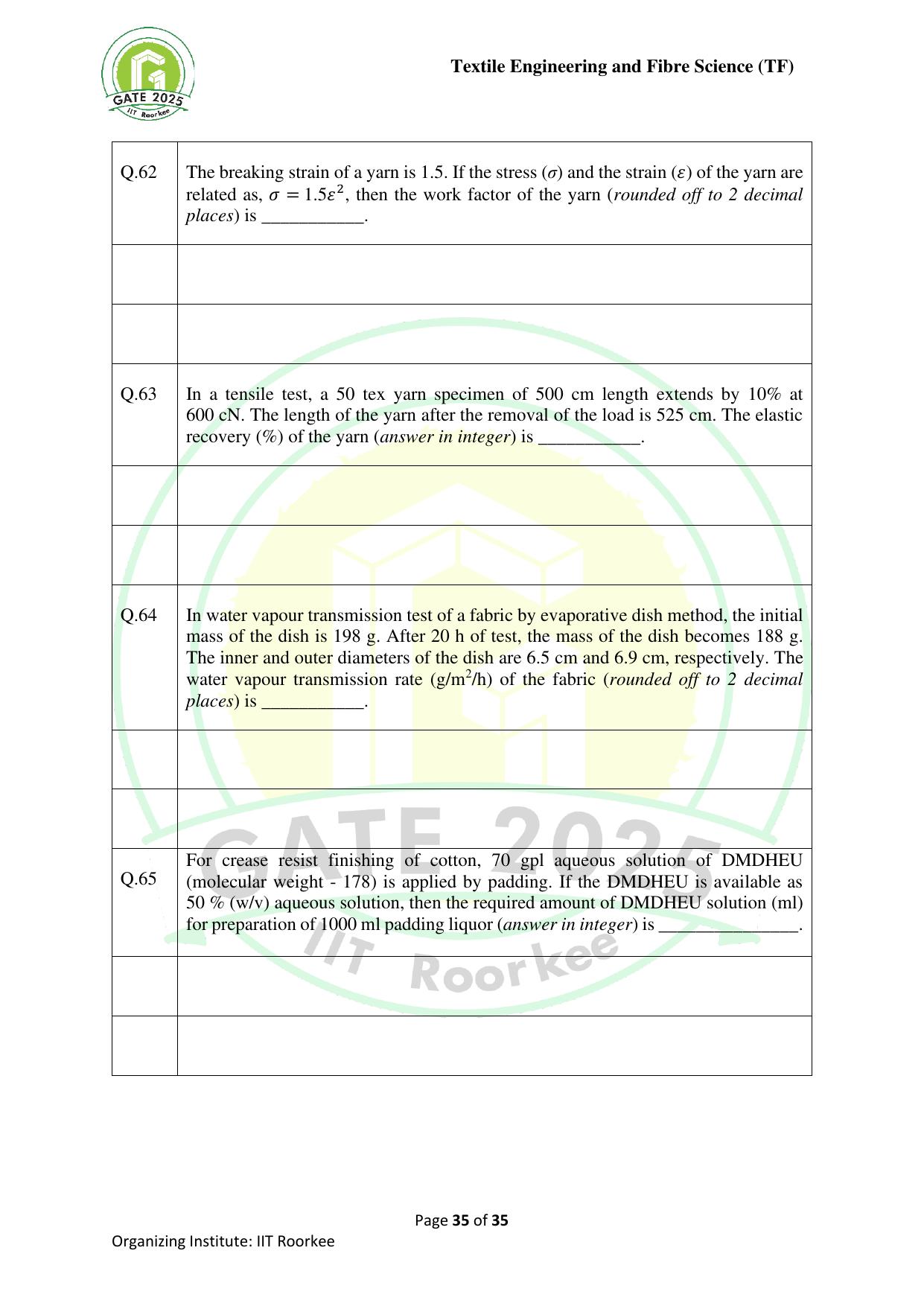 GATE 2025 Textile Engineering and Fibre Science (TF) Question Paper - Page 35