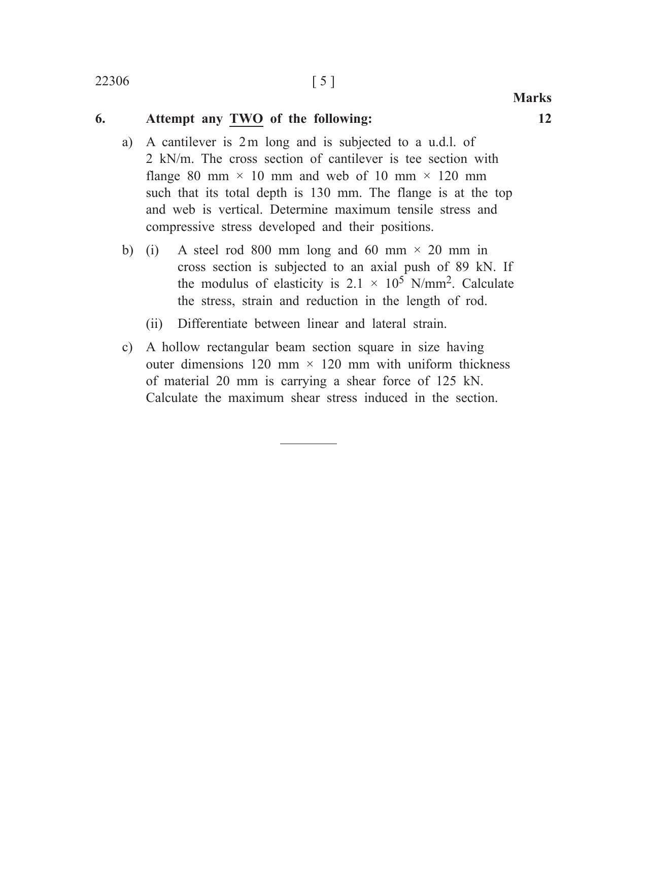MSBTE Summer Question Paper 2019 - Strength of Materials - Page 5