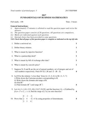 Nagaland Board Class 12 FUNDAMENTALS OF BUSINESS MATHEMATICS 2017 Question Papers