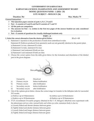 Karnataka II PUC Biology Model Question Paper I 2025