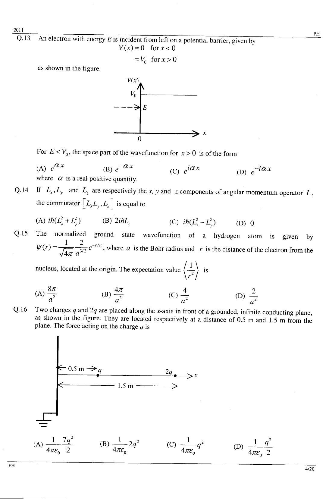 GATE 2011 Physics (PH) Question Paper with Answer Key - Page 4