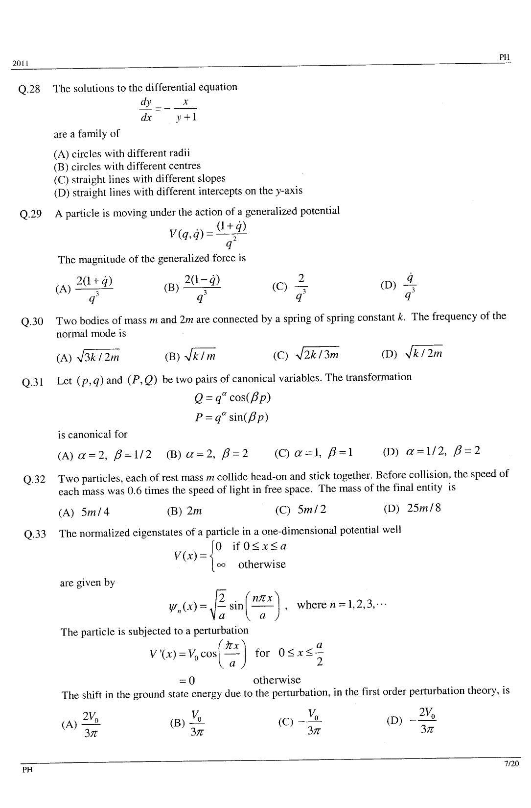 GATE 2011 Physics (PH) Question Paper with Answer Key - Page 7